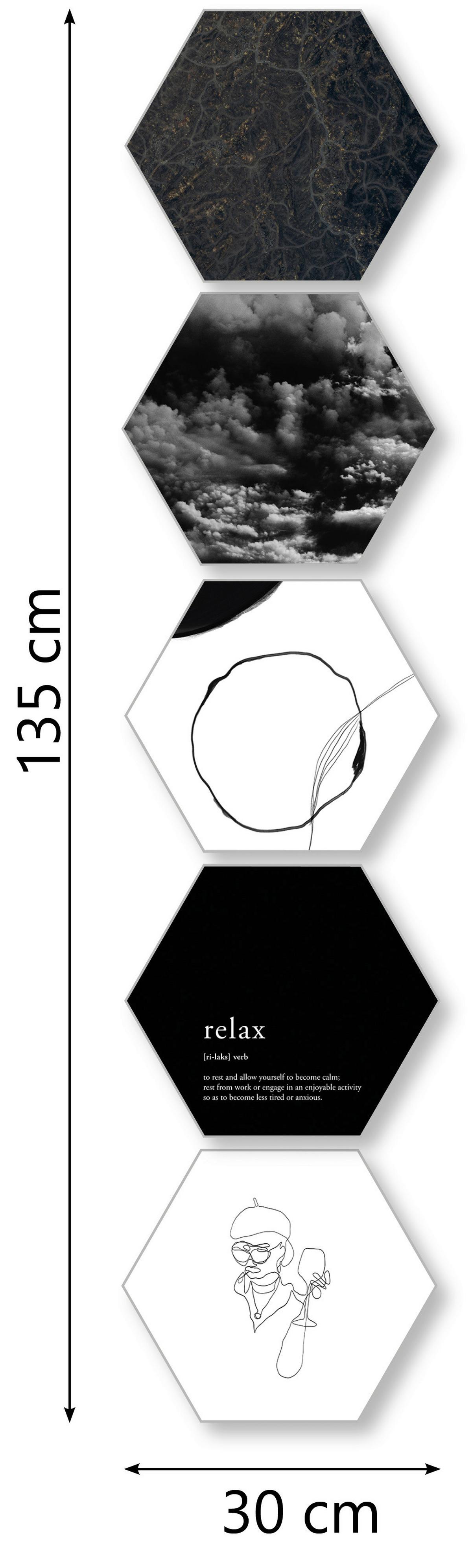 Képszett Hexagon - fekete/fehér, műanyag (30cm) - Modern Living