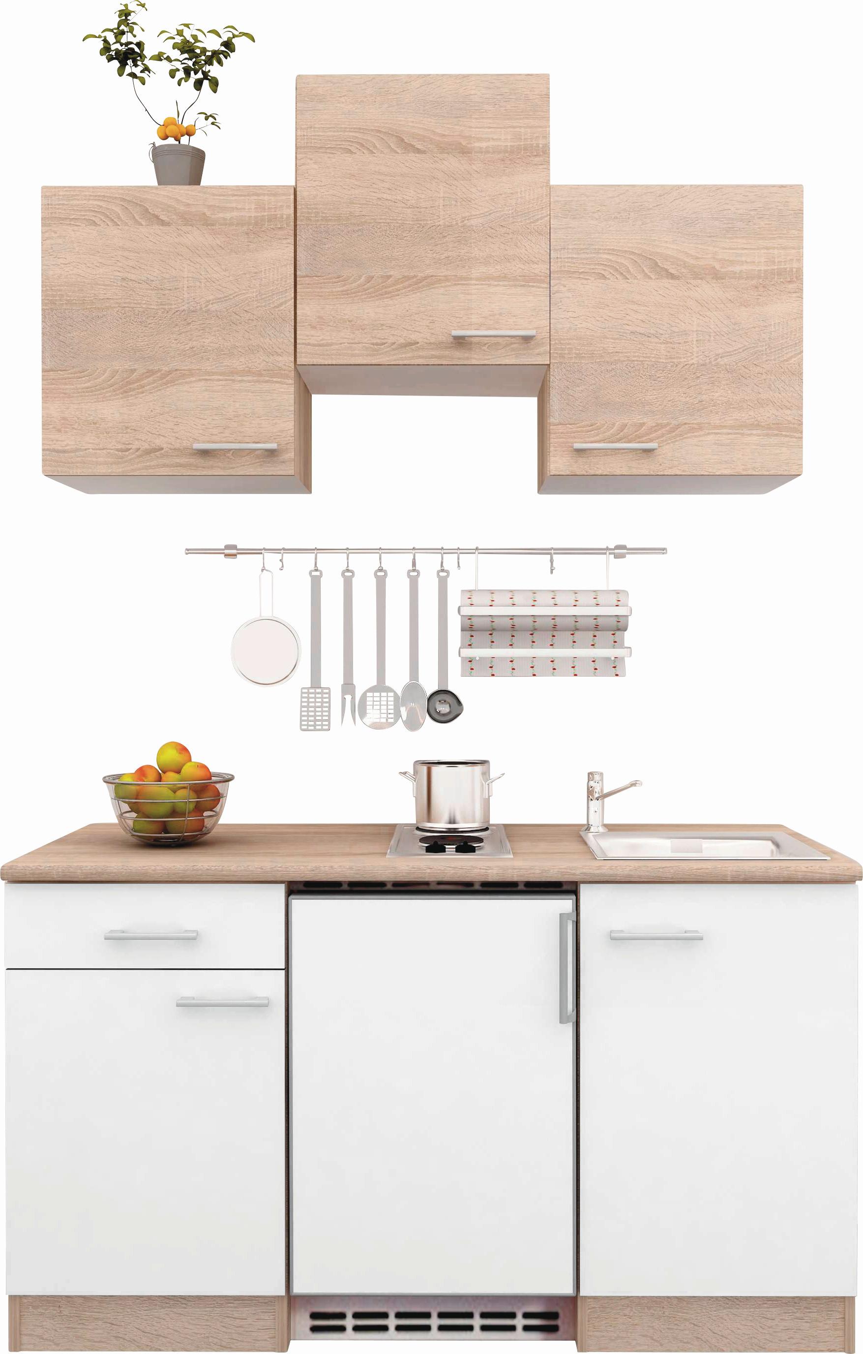 Moderen Mini Kuhinjski Blok Z Aparati Samoa, Bela, Hrast - bela/barve aluminija, Konvencionalno, umetna masa/leseni material (150,5/205/60cm) - Mömax