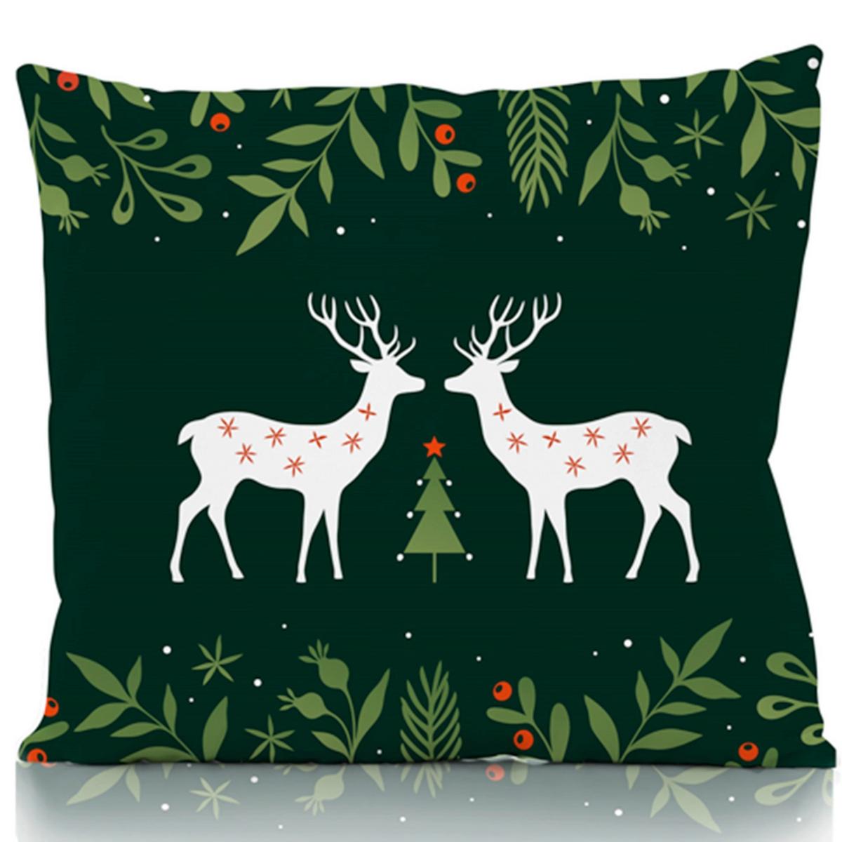 Díszpárnahuzat Reindeer 45/45 - piros/erdőzöld, textil (45/45cm)