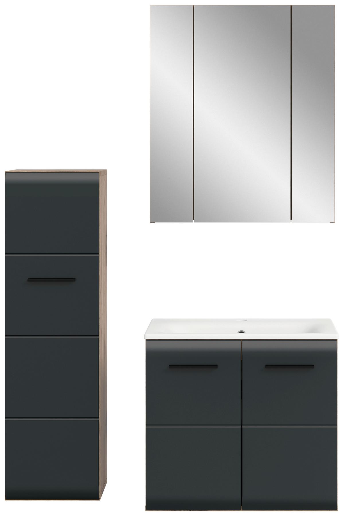 Kopalnica Ice, Črna, Barva Hrasta, 3-Delna - črna/temni hrast, Basics, umetna masa/leseni material (90cm) - MID.YOU