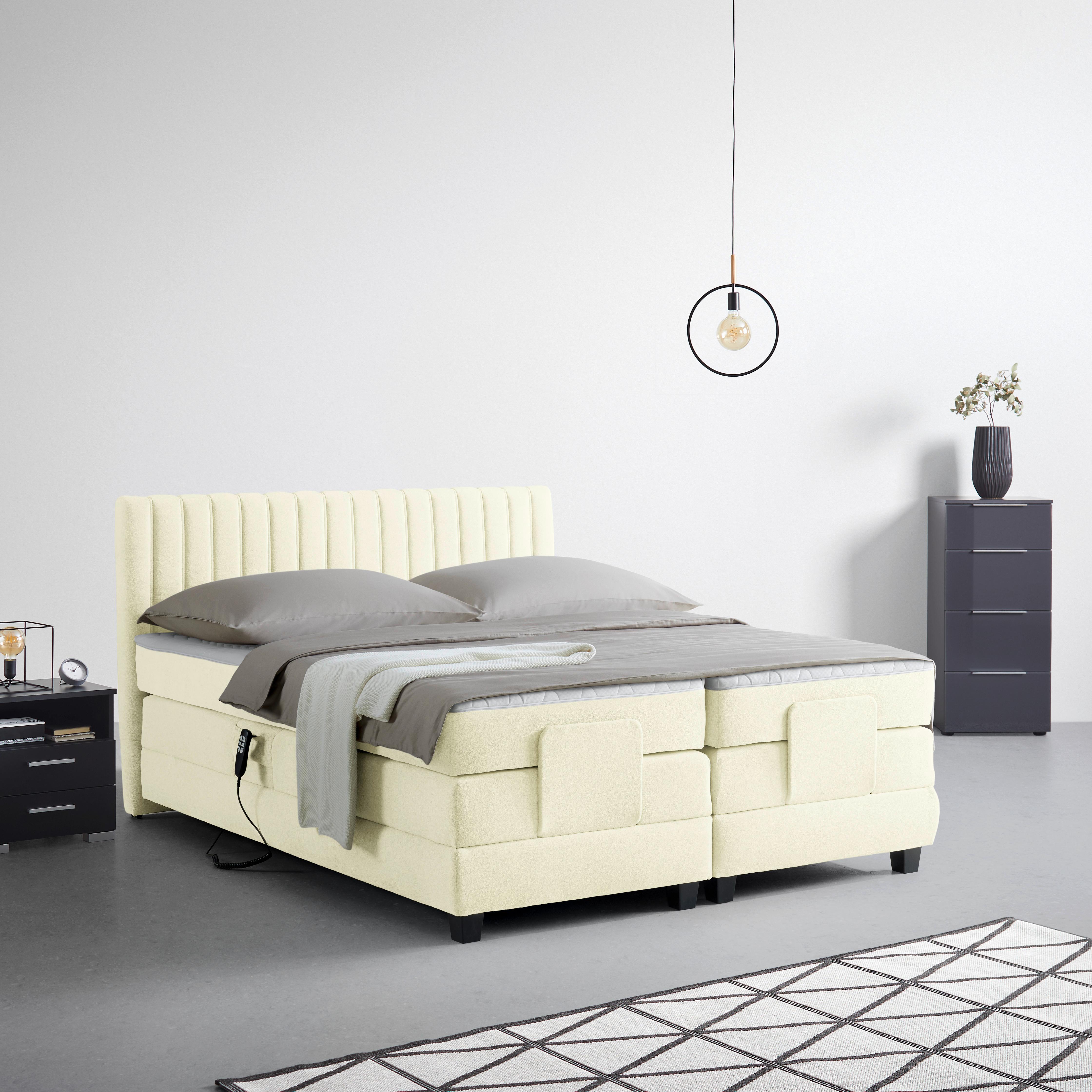 Boxspringbett Dixon Ecru ca. 140x200cm - Ecru/Schwarz, Konventionell, Holz/Holzwerkstoff (140/200cm) - Premium Living