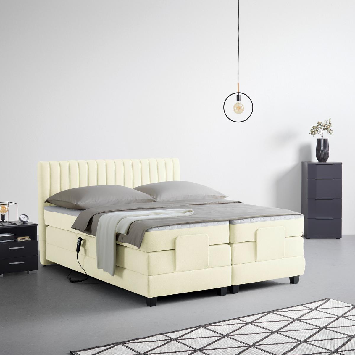 Boxspringbett Dixon Ecru ca. 180x200cm - Ecru/Schwarz, Konventionell, Holz/Holzwerkstoff (180/200cm) - Premium Living