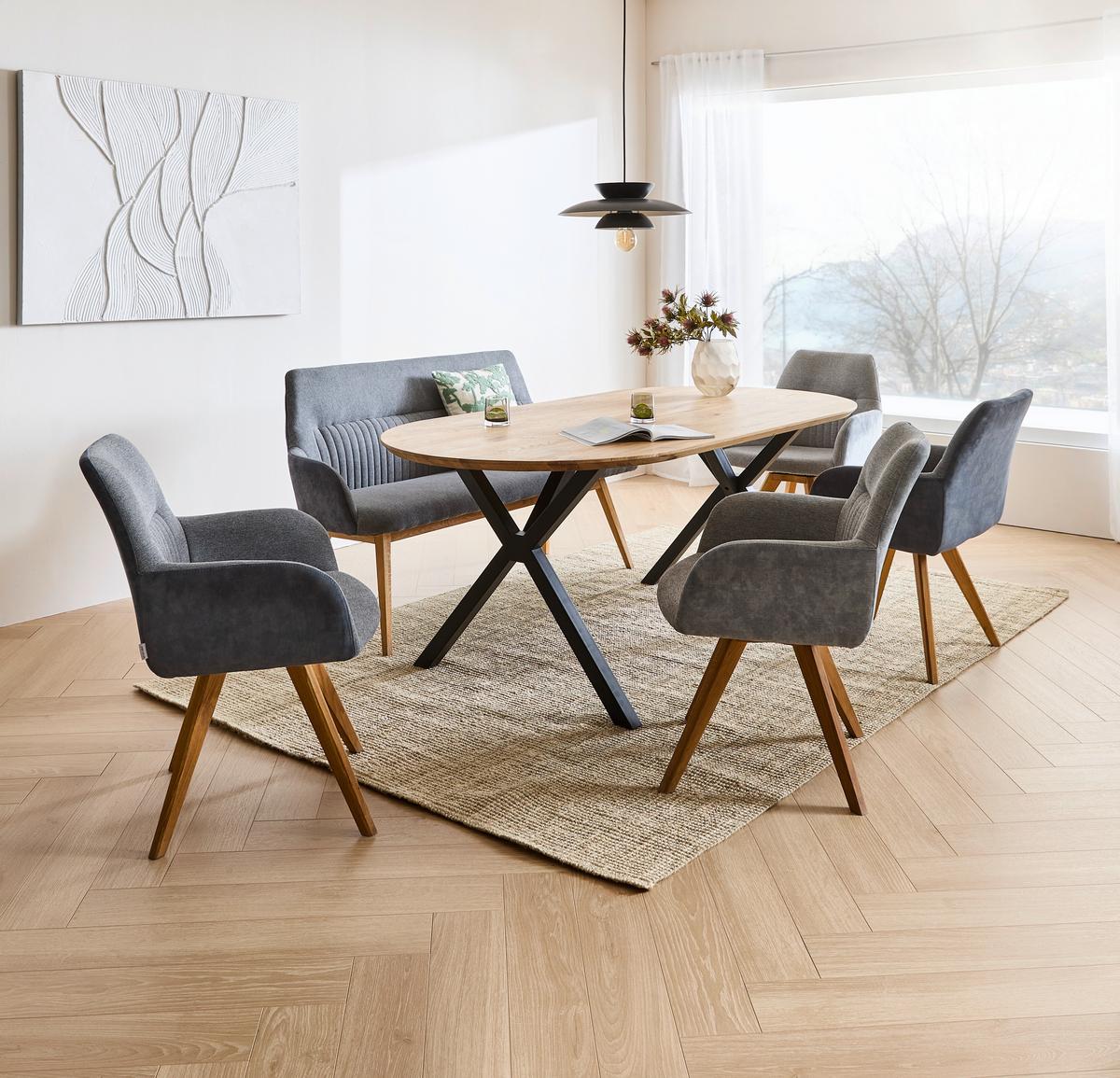 KRZESŁO Z PODŁOKIETNIKAMI VERONA - kolor dębowy/jasnoszary, Konventionell, drewno/tkanina (61/88/69cm) - Linea Natura