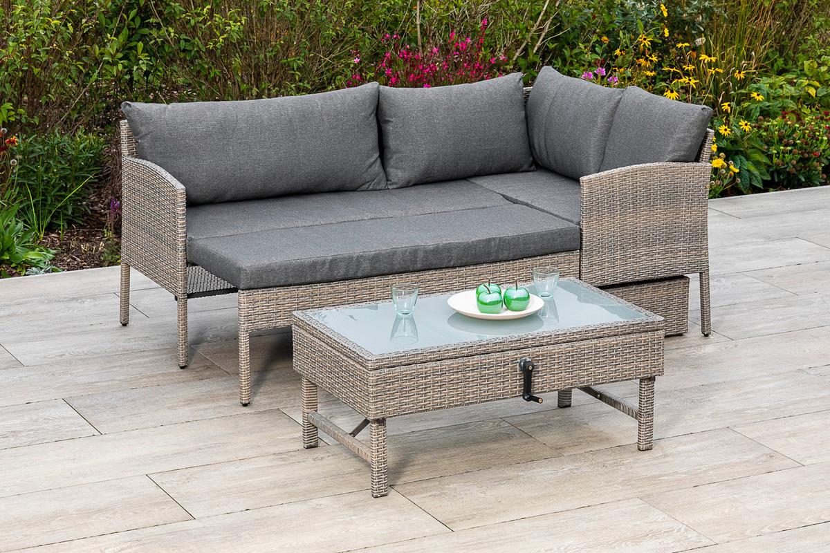 Loungegarnitur "Viletta" in Steinbeige - Beige, MODERN, Glas/Kunststoff (190/113cm) - Gardenson
