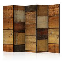 Paravan Wooden Textures I, 5-Delni, Dvostranski - barve konjaka/rjava, Basics, tekstil/les (225/172/3cm) - artgeist