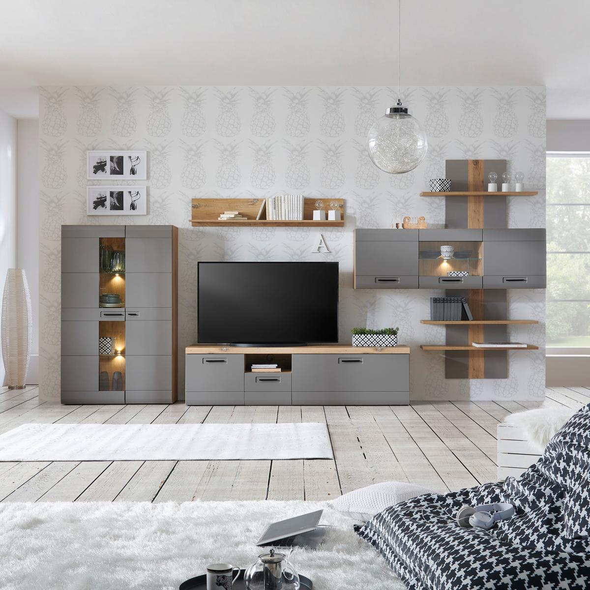 Stenski Regal Auris, Barva Hrasta, Siva - siva, Moderno, leseni material (100/143/25cm) - Mömax