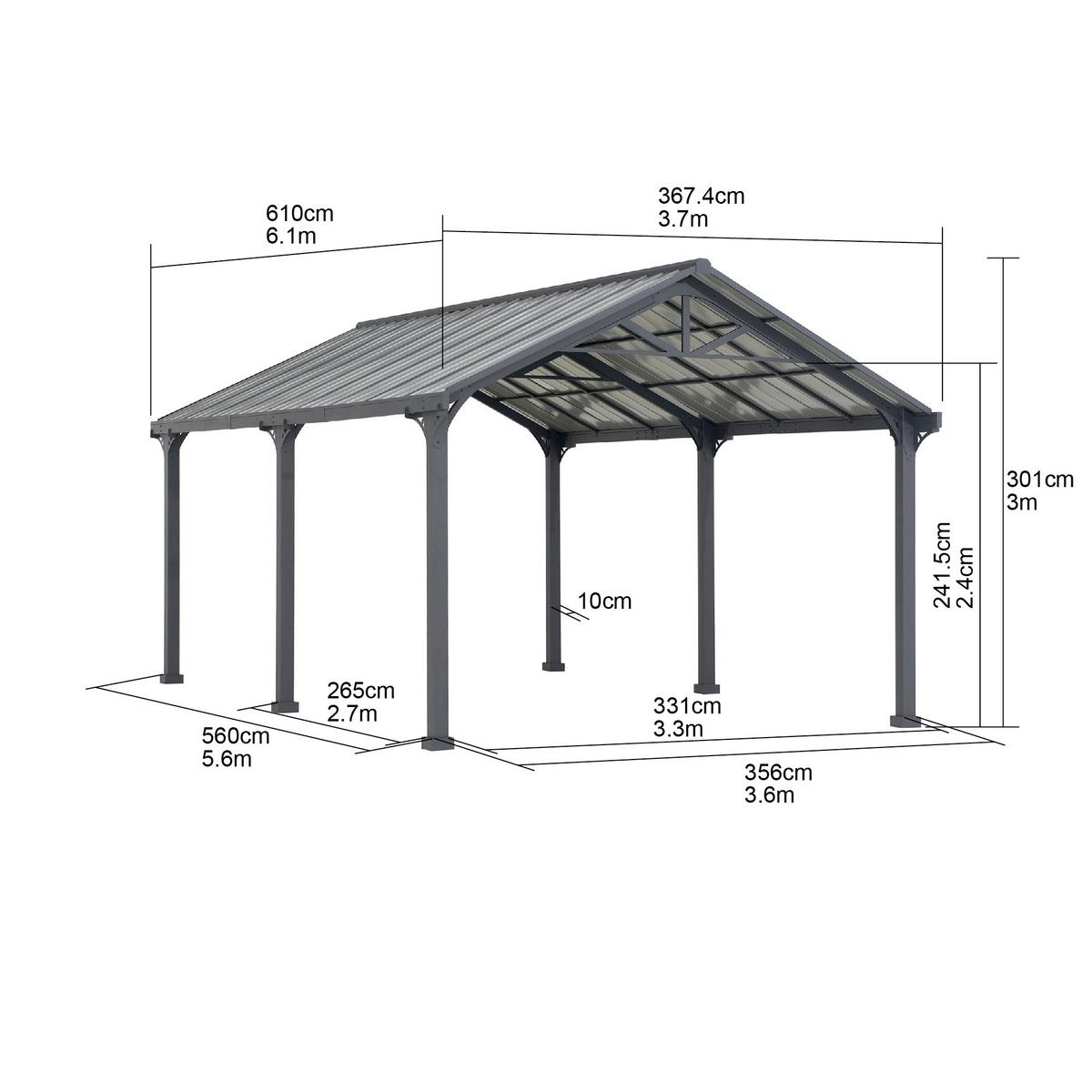 Carport Eiger Dunkelgrau ca. 610x301x367cm - Dunkelgrau, Basics, Metall (610/301/367,4cm) - Modante