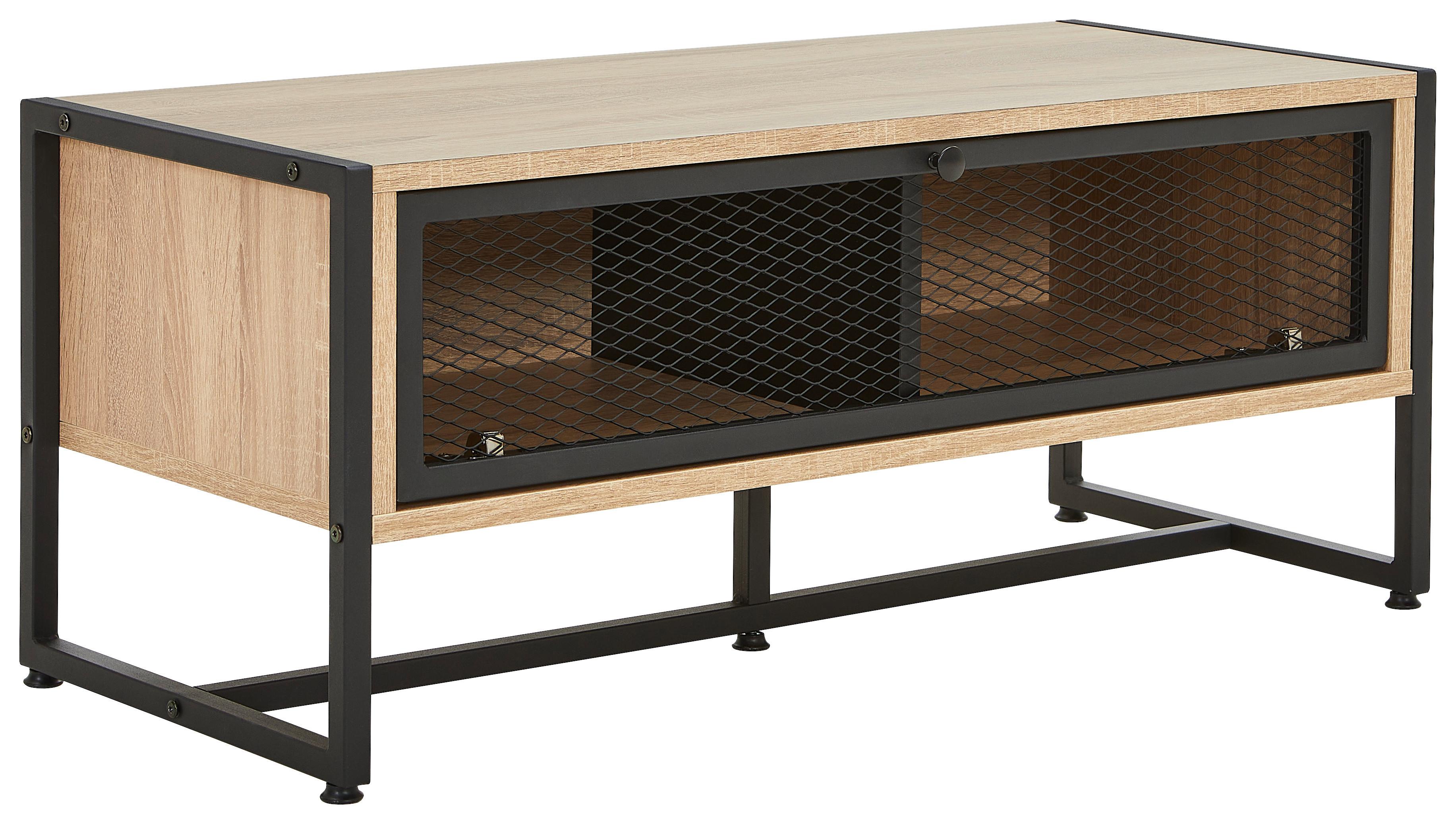 ŁAWKA Z PÓŁKĄ NA BUTY MELA SIDEBOARD - czarny/kolor dębu sonoma, Modern, metal/drewno (95/40/41cm) - P & B