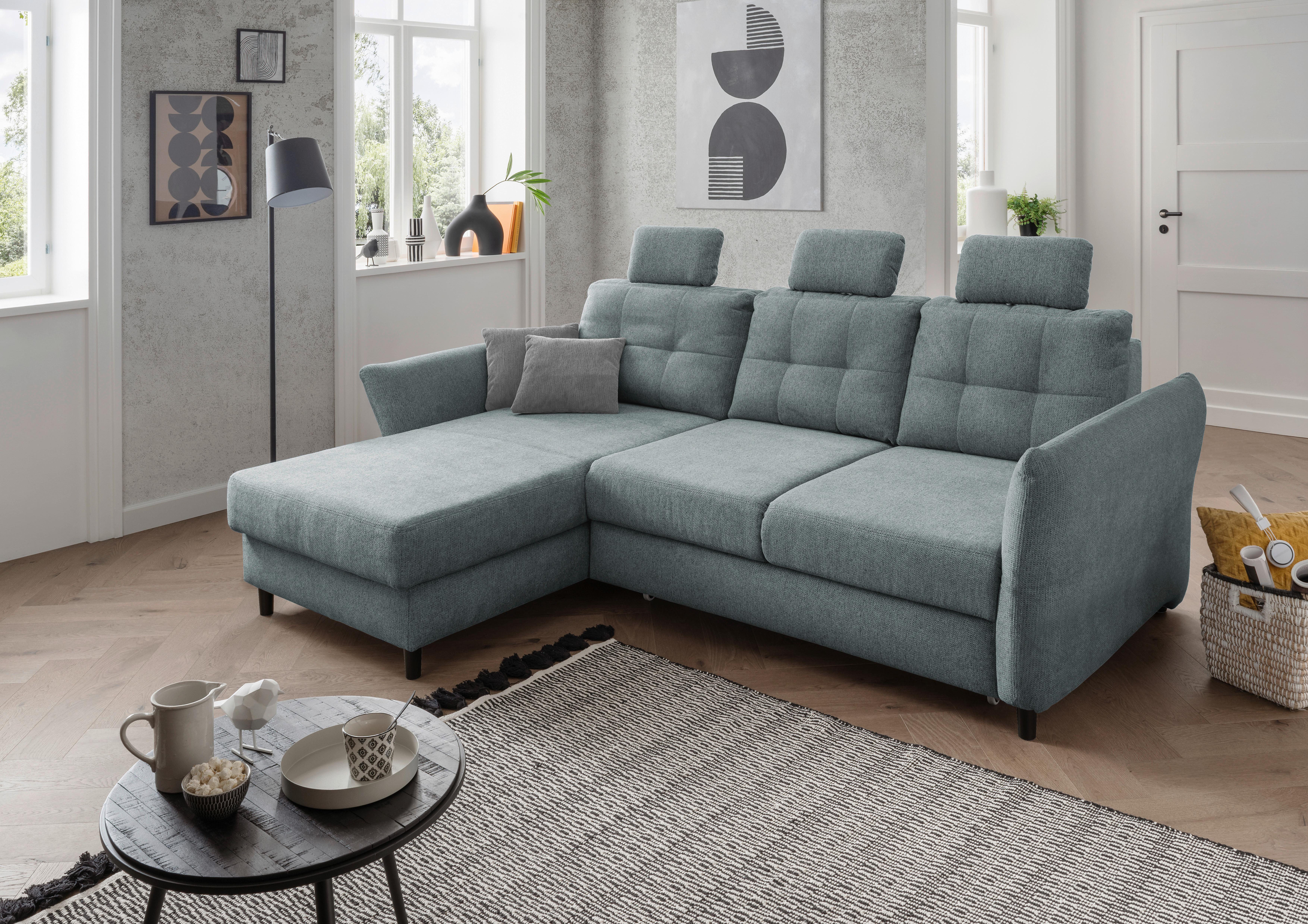 Wohnlandschaft Brizzini Mintgrau Chenille - Mintgrau/Blau, MODERN, Holz/Textil (176/250-280cm) - Livetastic