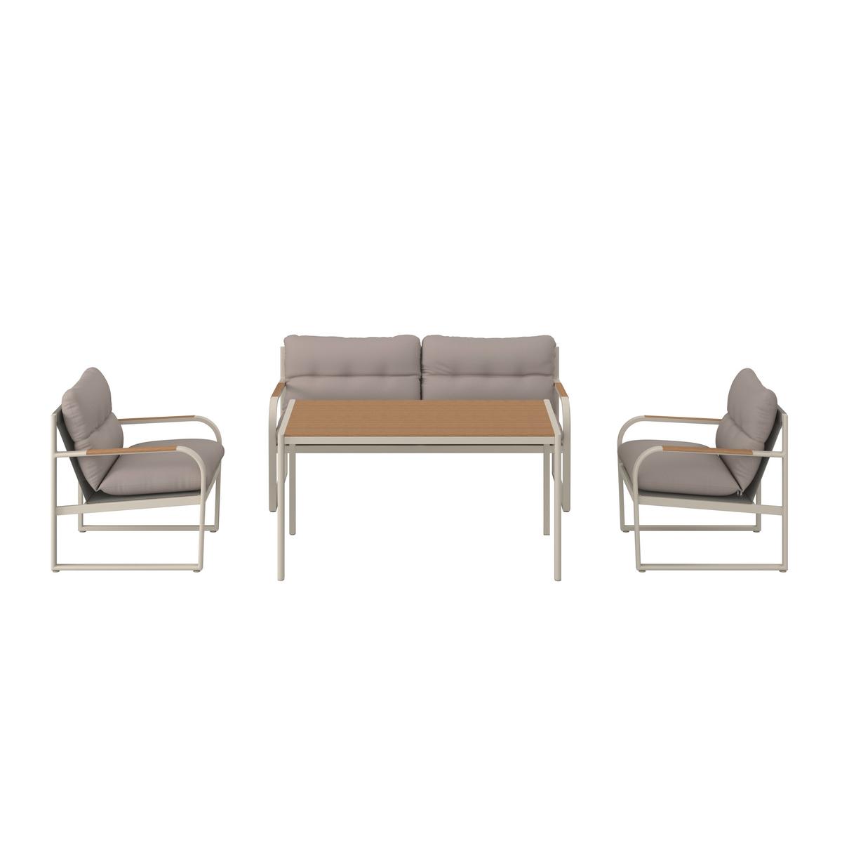 Garnitură grădină Florenz 2 - gri deschis/culoare lemn tec, Modern, plastic/metal - Mömax