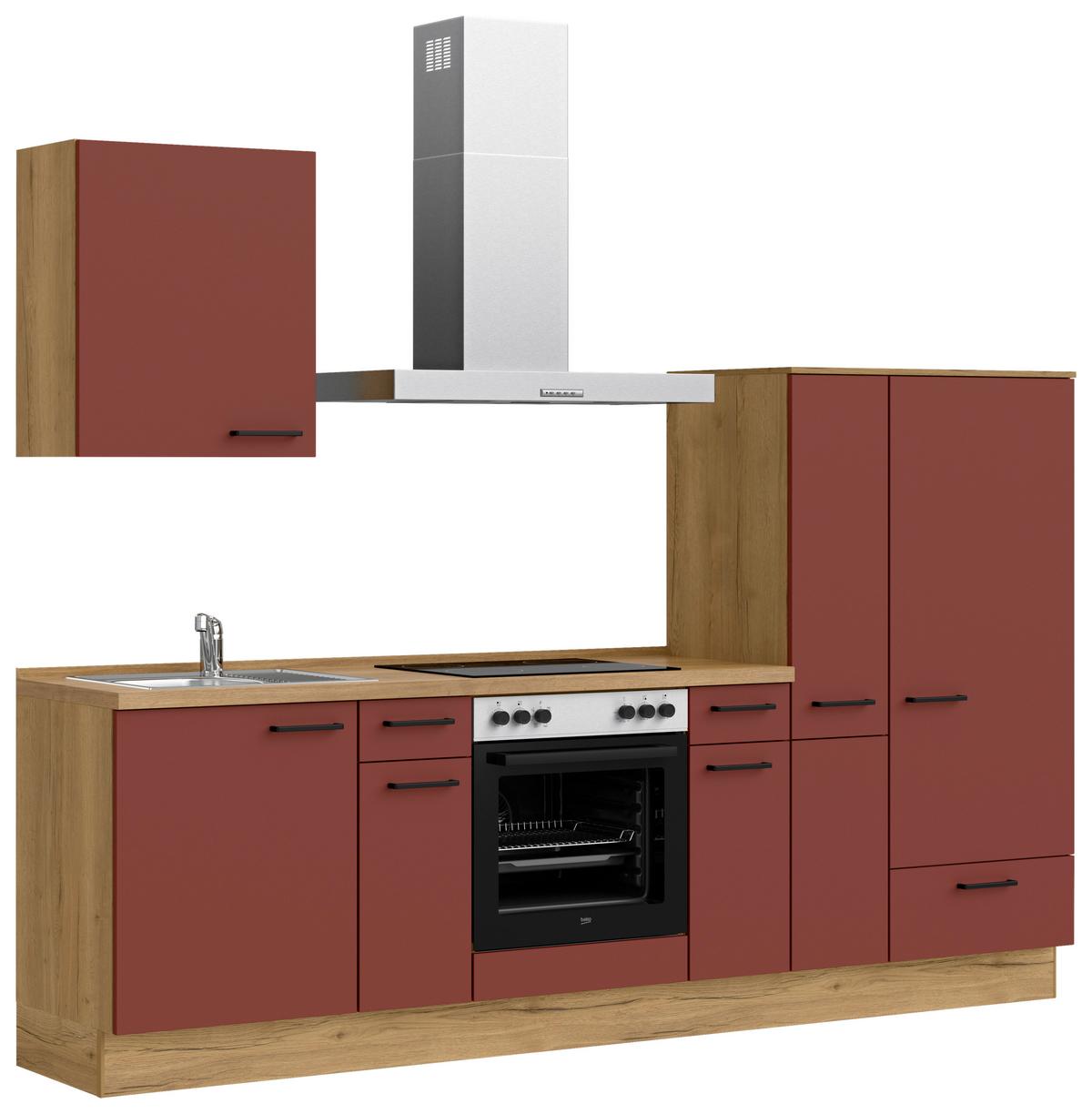 Küchenblock Easytouch Low m. Geräten Dunkelrot - Eichefarben/Schwarz, MODERN, Holzwerkstoff/Metall (270cm) - Nobilia