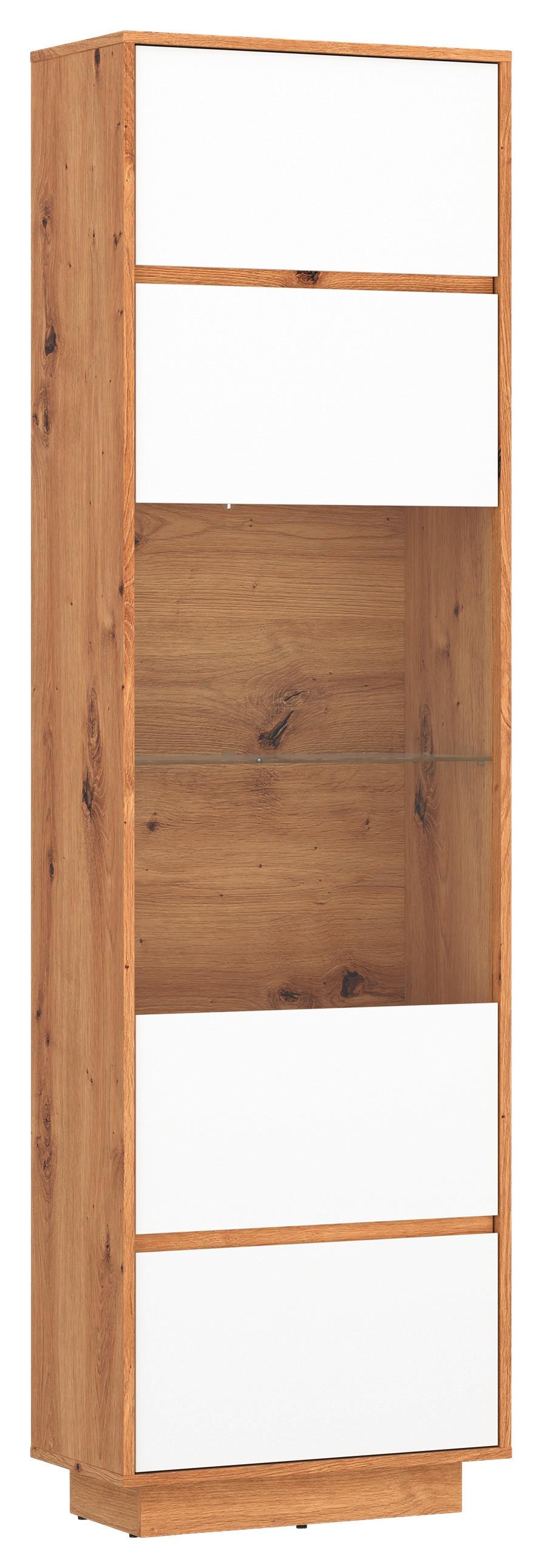 Vitrina Foggia, Barva Hrasta, Bela - črna/bela, Trend, umetna masa/steklo (58,6/207,3/35cm)