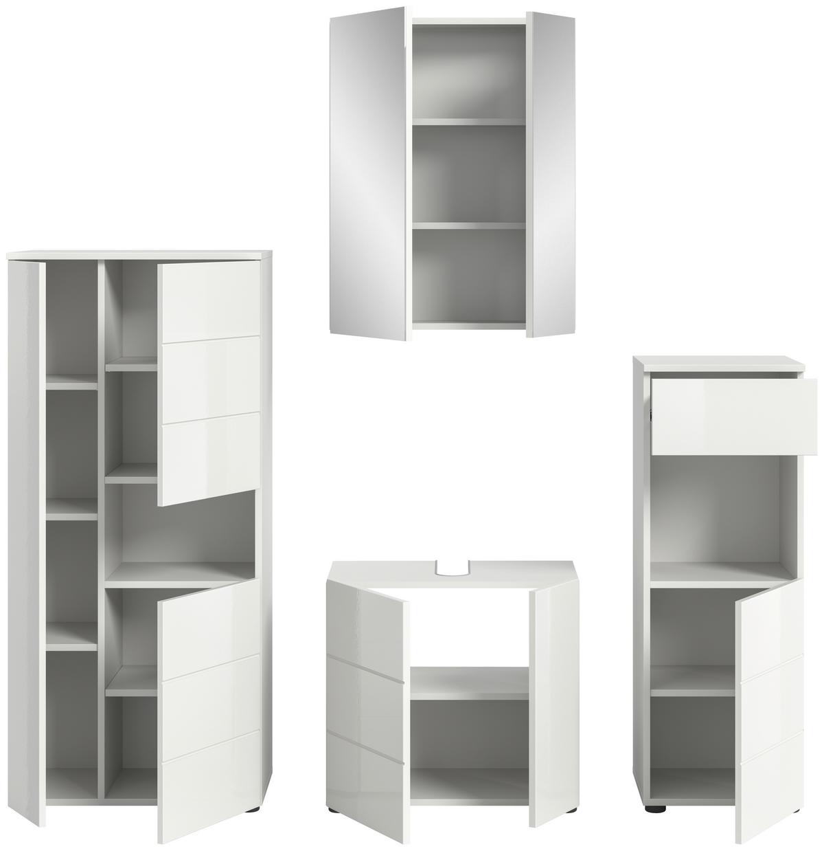 Badezimmer Vira 4-tlg. mit LED ca. 158 cm Weiß - Weiß Hochglanz/Schwarz, MODERN, Holzwerkstoff/Kunststoff (158cm) - MID.YOU