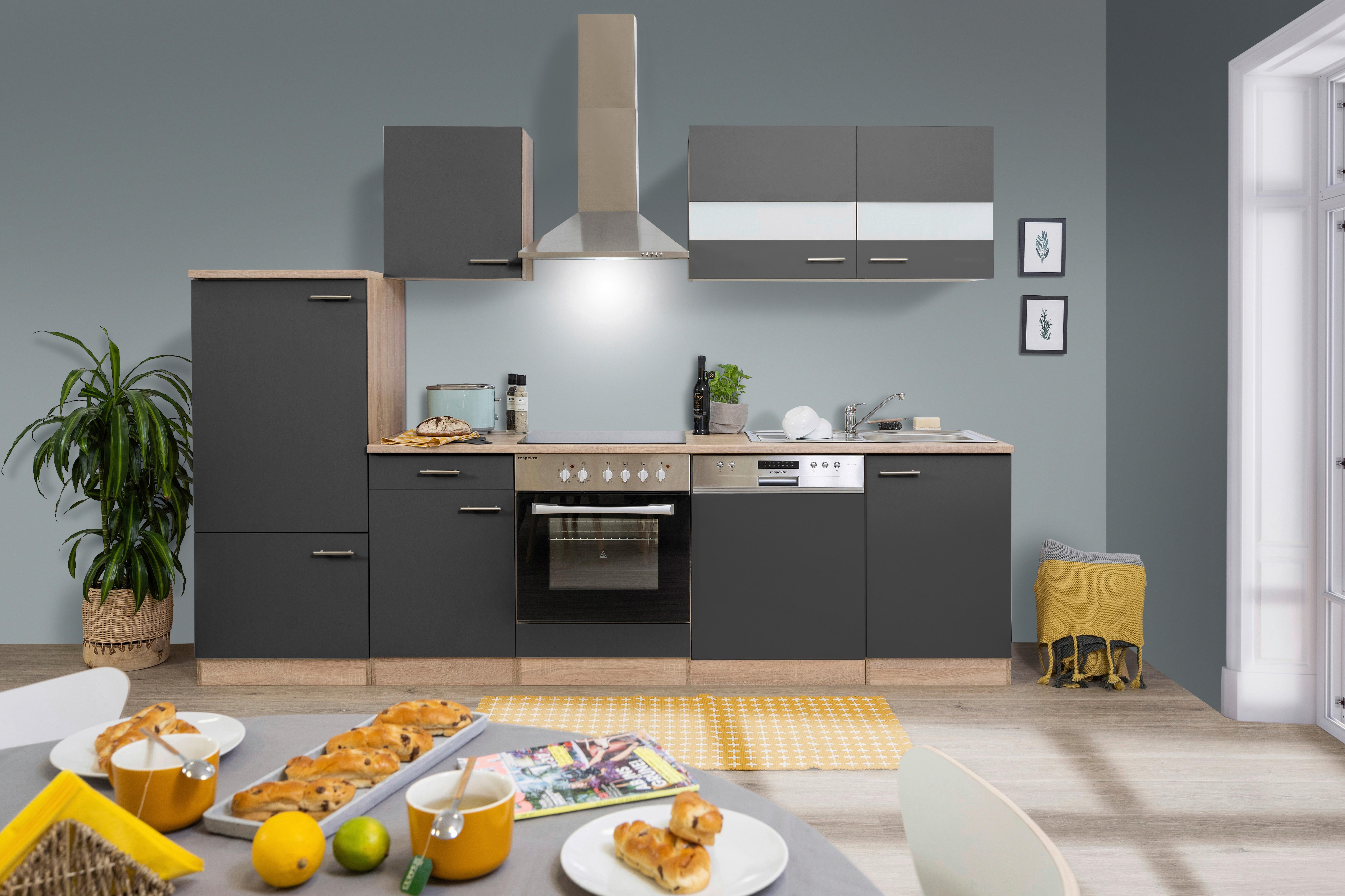 Küchenleerblock LBKB280ESG Grau/Eiche ca. 280 cm - Edelstahlfarben/Eichefarben, Basics, Holzwerkstoff/Metall (280/200/60cm) - Respekta