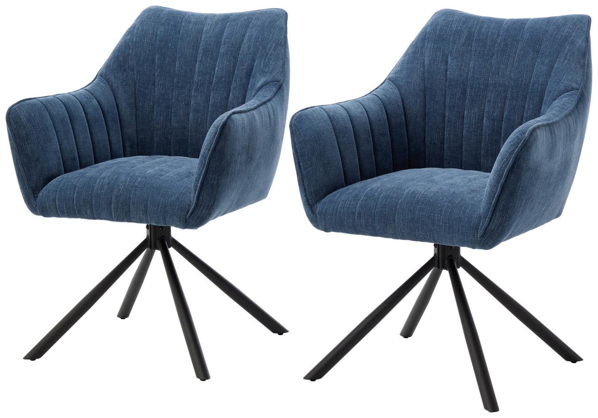 Armlehnstuhl Trient Blau - Blau/Schwarz, MODERN, Textil/Metall (63/88/62cm) - Premium Living