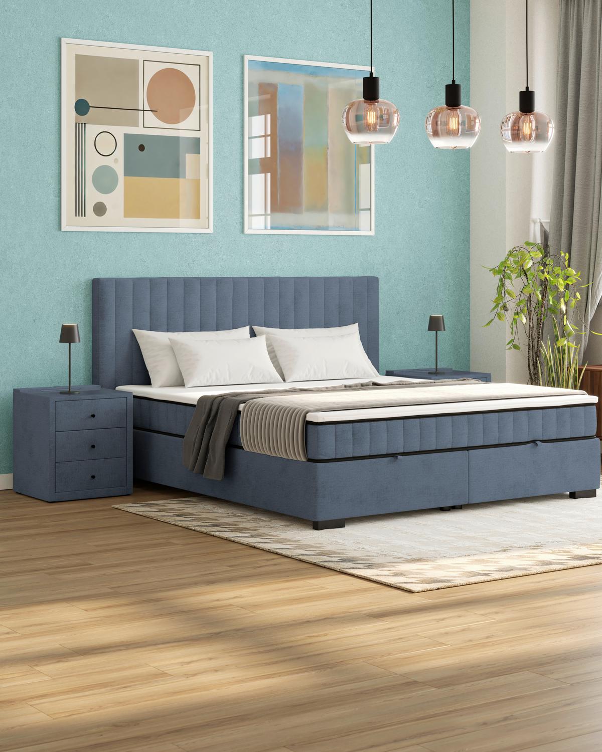 Box Krevet Maya C - crna/sivoplava, Moderno, drvni materijal/drvo (200/220cm) - Based