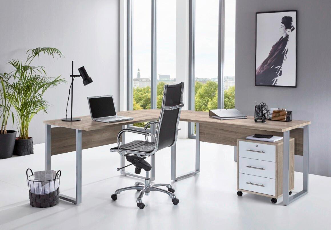 Büro Office Edition Set 1 Sonoma Eiche/Weiß - Weiß Hochglanz/Sonoma Eiche, MODERN, Holzwerkstoff - MID.YOU