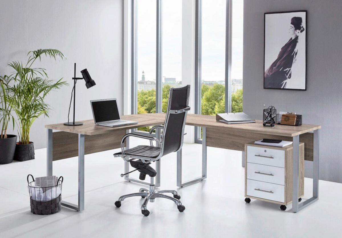 Büro Office Edition Set 1 Sonoma Eiche/Weiß - Weiß Hochglanz/Sonoma Eiche, MODERN, Holzwerkstoff - MID.YOU