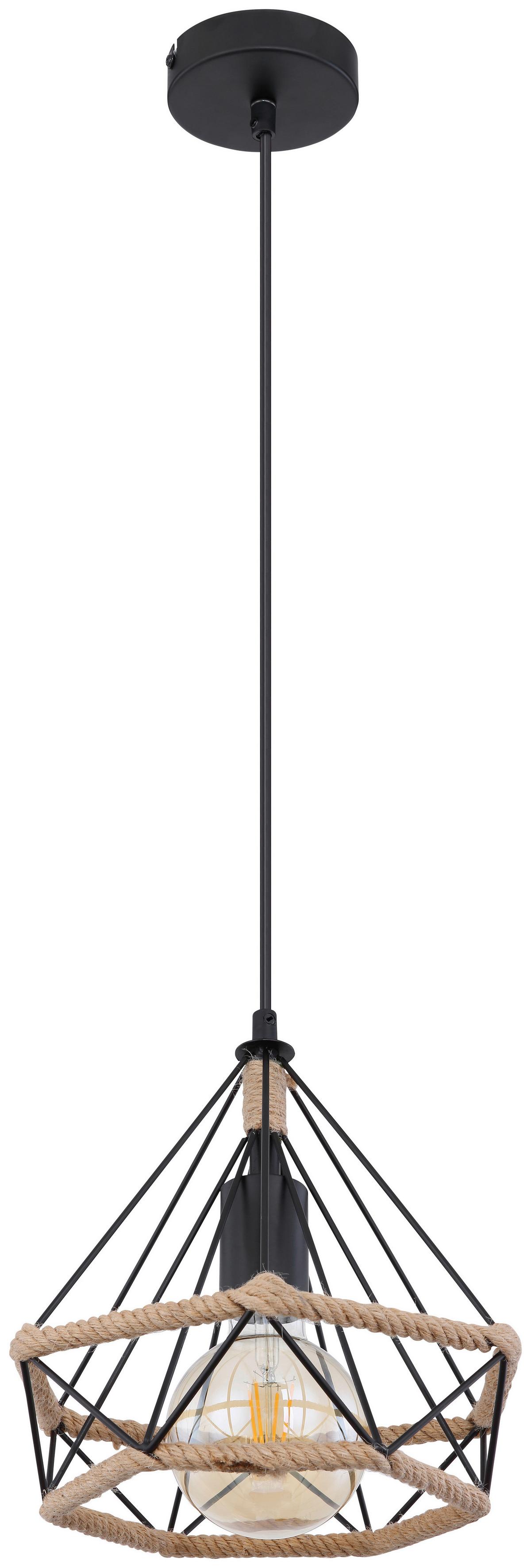 Viseča Svetilka Ulleu - črna/rjava, Natur, kovina/naravni materiali (25/150cm) - Globo