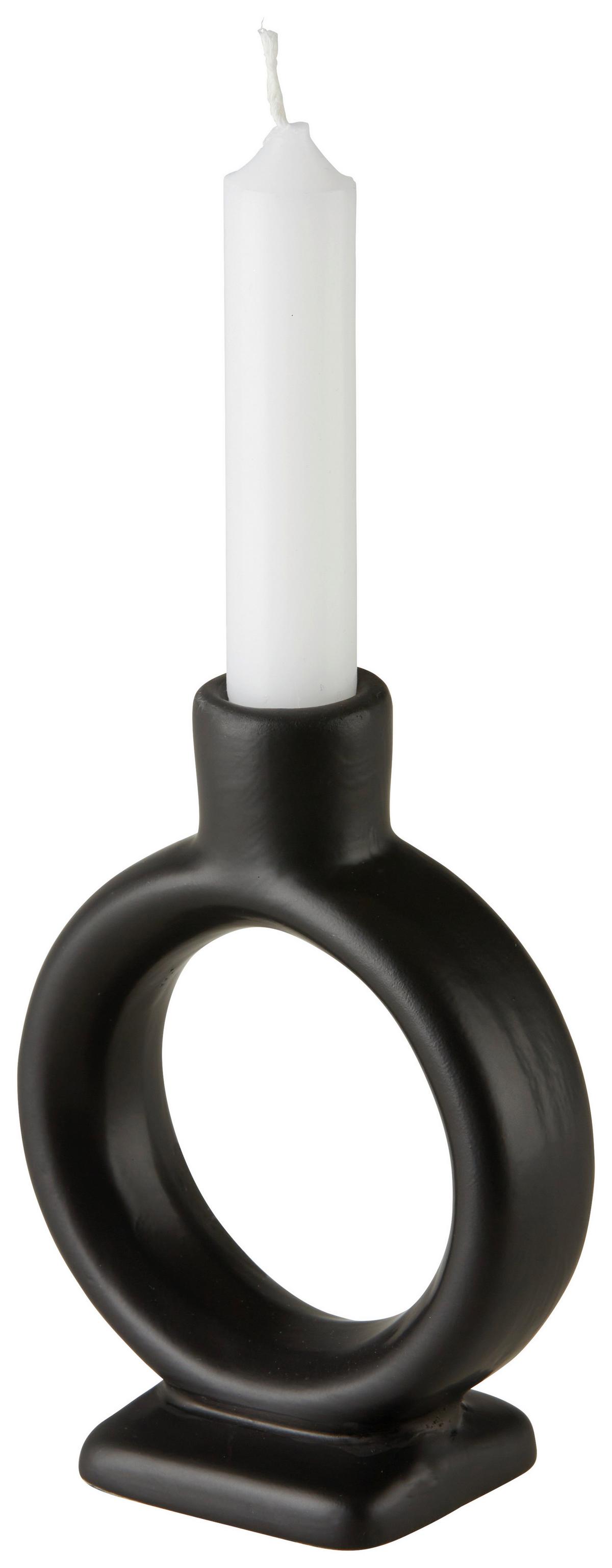 Kerzenhalter Valongo II in Schwarz - Schwarz, Basics, Keramik (10,5/14/4,5cm) - Modern Living