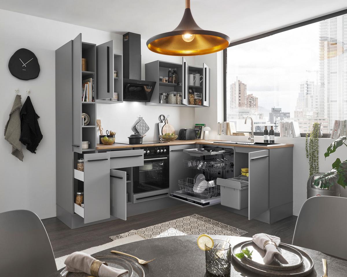 ECKKÜCHE DENVER - Eichefarben/Schwarz, Design, Holzwerkstoff/Kunststoff (250/175cm) - P & B