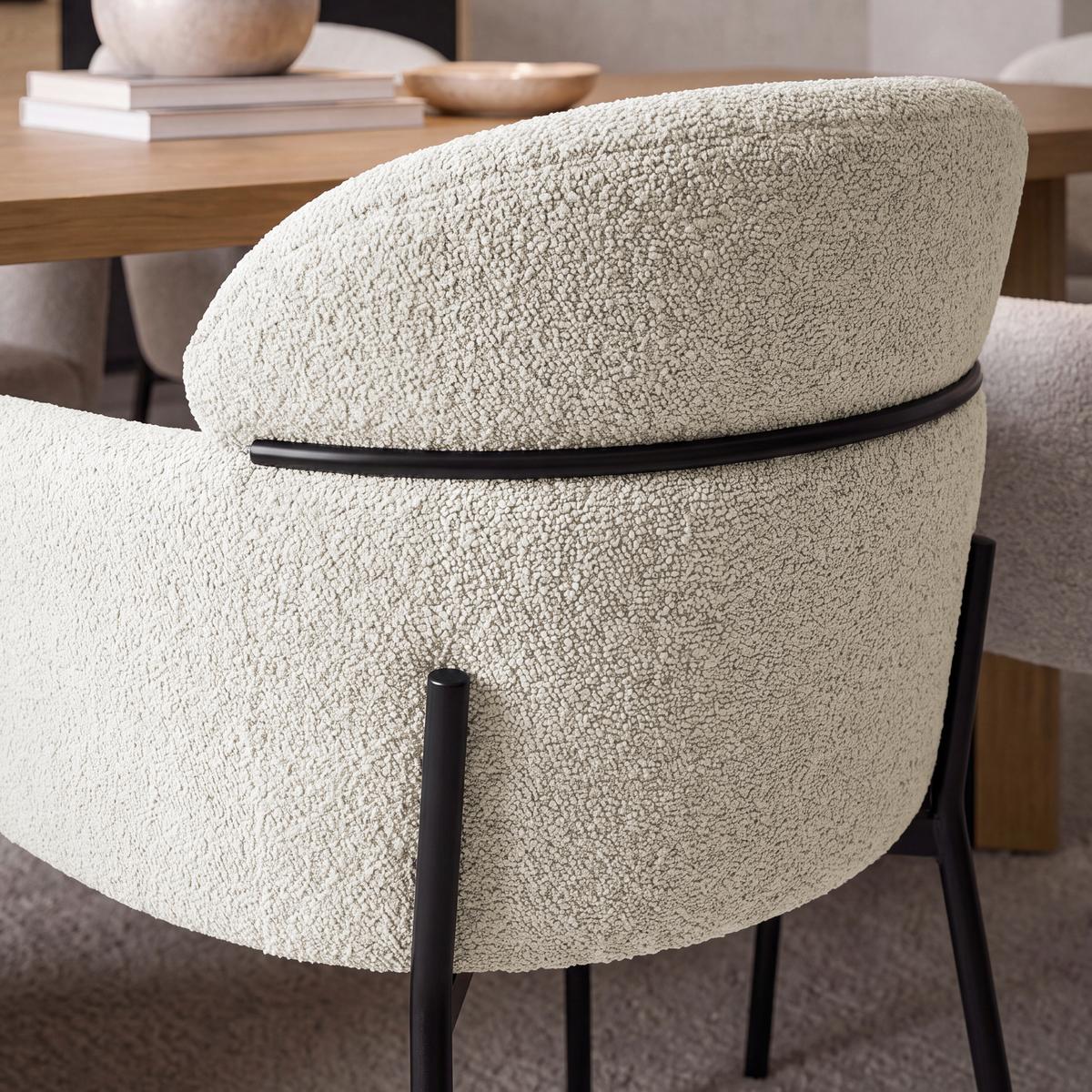 Armlehnstuhl Chloe Greige Webstoff Gepolstert - Greige/Schwarz, MODERN, Textil/Metall (62/79/59,5cm) - Bessagi Home