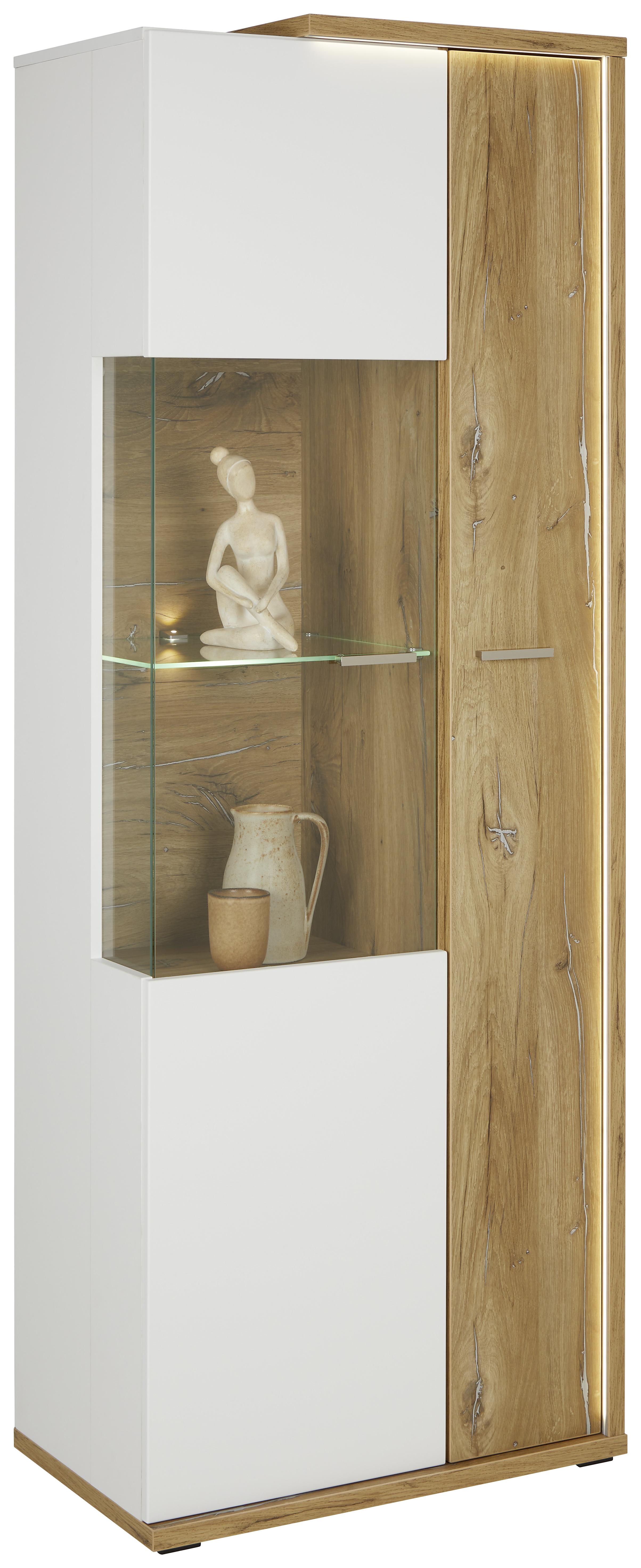 Vitrine Ambiente in Weiß/Eichefarben - MODERN, Glas/Holzwerkstoff (73,5/199,1/43,6cm) - Modern Living