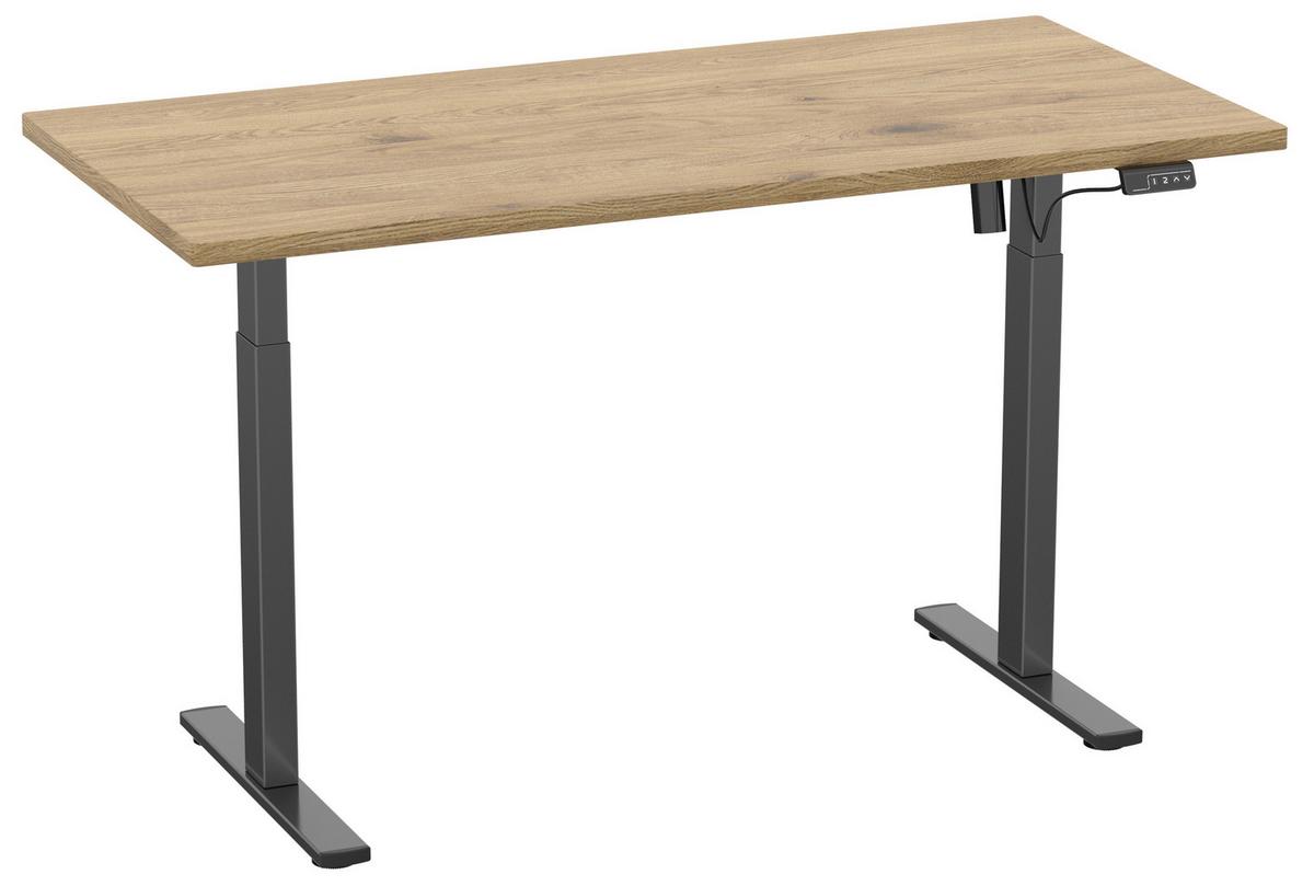 SCHREIBTISCH E-LONA - Honigeiche/Silberfarben, Design, Holzwerkstoff/Metall (160/80/71cm) - MID.YOU