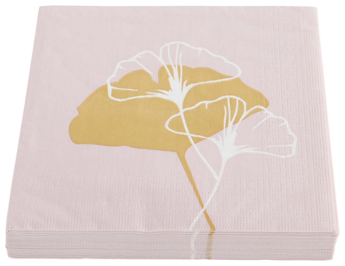 Serviette Kai in Rosa ca. 33x33cm - Weiss/Goldfarben, Papier (33cm)