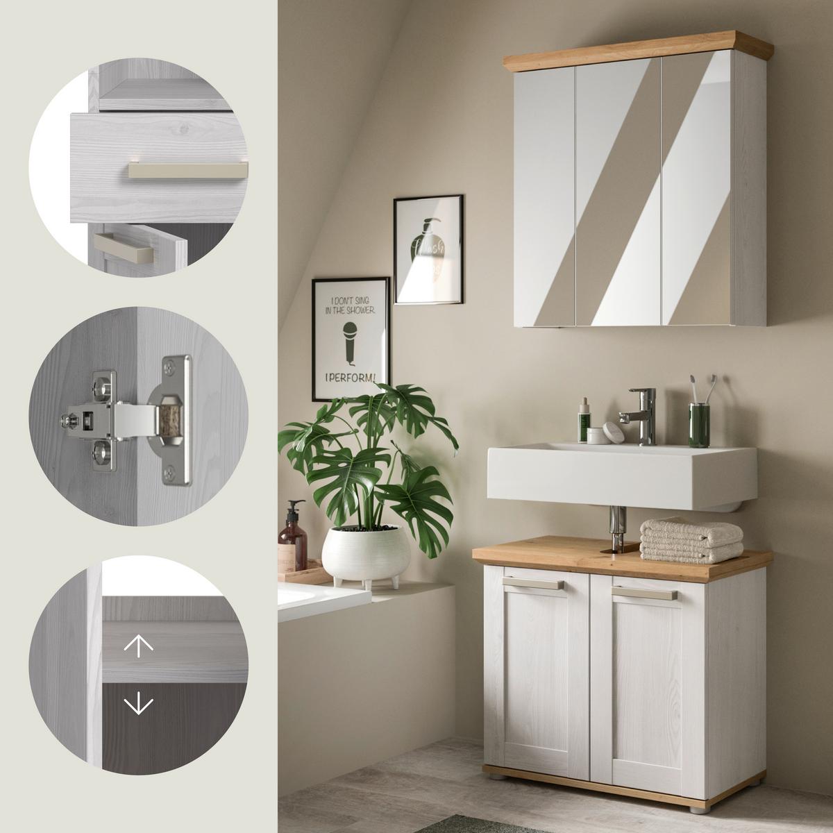 Badezimmer Verona Lärchenfarben/Eiche Artisan - Silberfarben/Lärchefarben, Trend, Glas/Holzwerkstoff (69cm) - MID.YOU