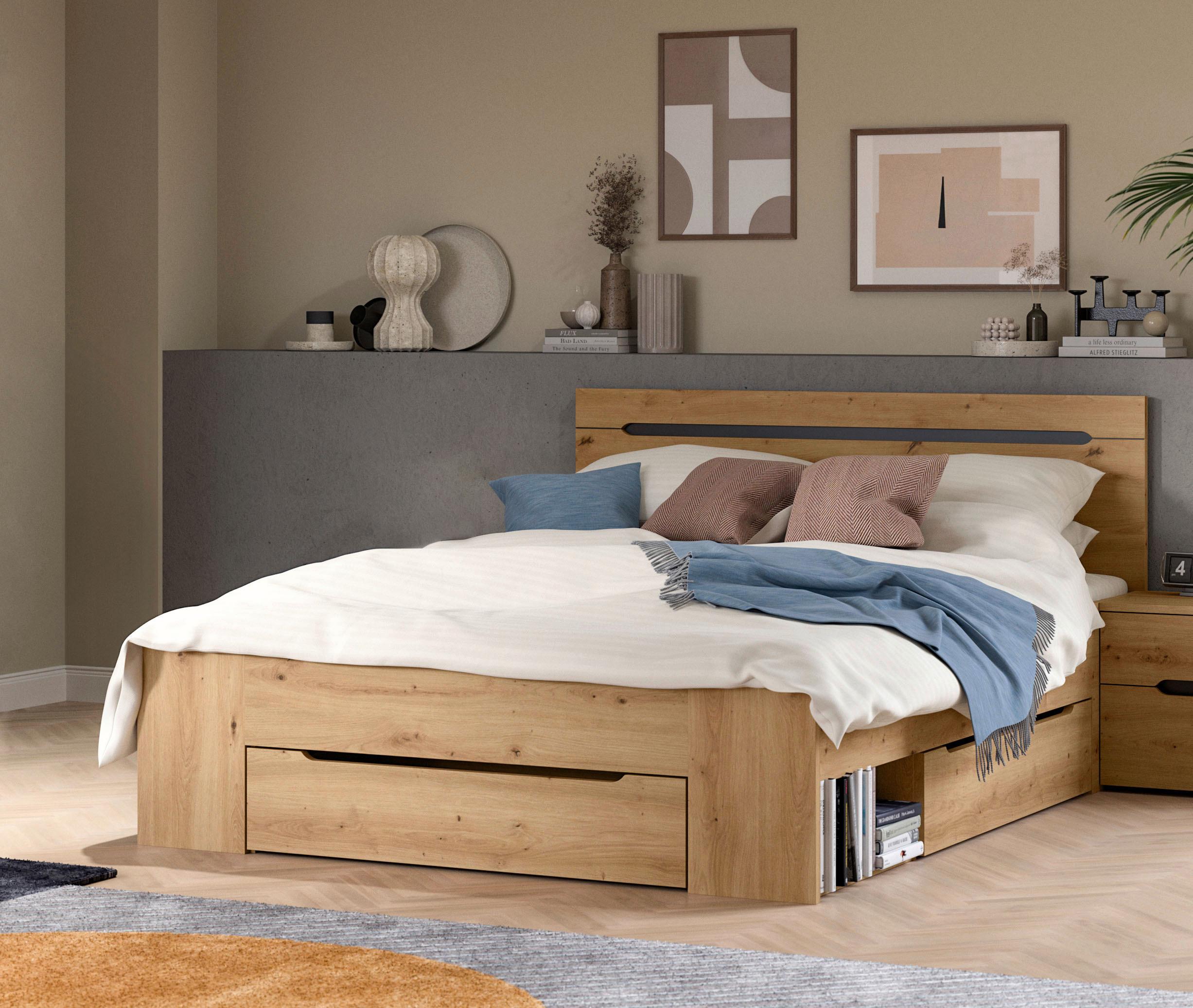 Bett CANU Eiche Artisan ca. 140x200 cm mit Stauraum - Eiche Artisan/Grau, MODERN, Holzwerkstoff (140/200cm) - MID.YOU
