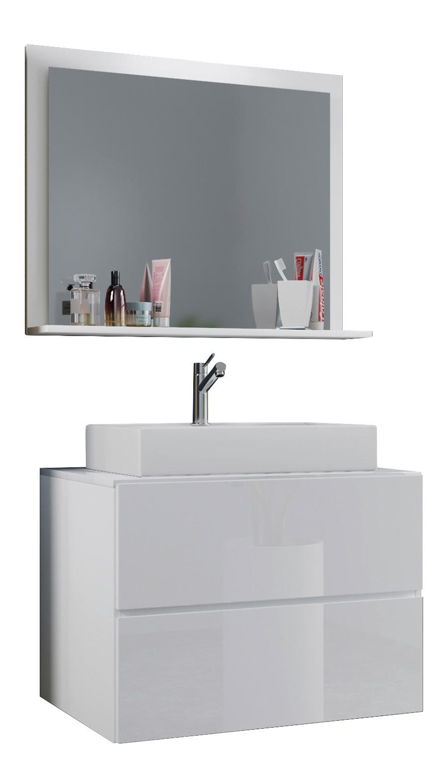 Badezimmer Lendas 3-tlg. ca. 80 cm Weiß - Weiß, MODERN, Glas/Keramik (80cm) - MID.YOU
