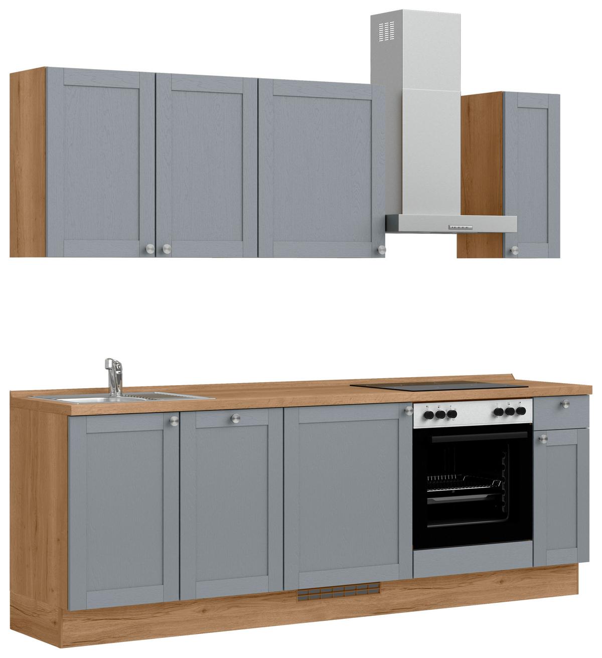 Küchenleerblock Frame Low o. Geräte Blaugrau - Edelstahlfarben/Eichefarben, MODERN, Holzwerkstoff/Metall (240cm) - Nobilia