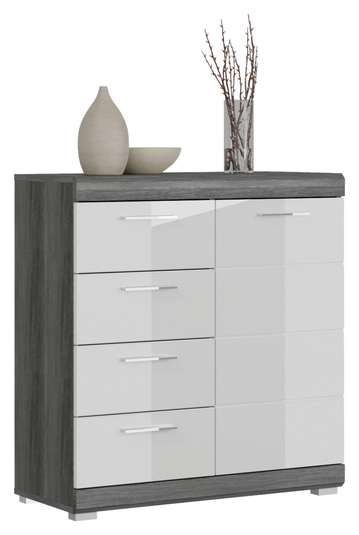 Comodă SCOUT - gri închis/alb lucios intens, Design, material pe bază de lemn (80/85/37cm) - Modern Living