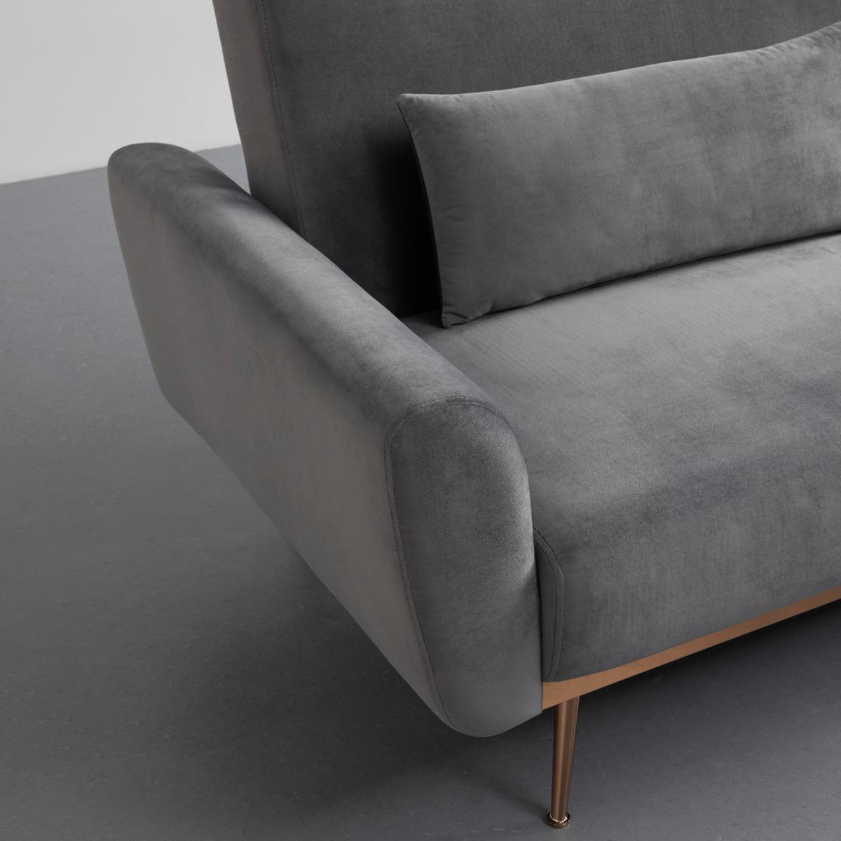 Schlafsofa Guilia Grau Samt - Grau/Kupferfarben, MODERN, Holz/Textil (211/85/83cm) - Bessagi Home