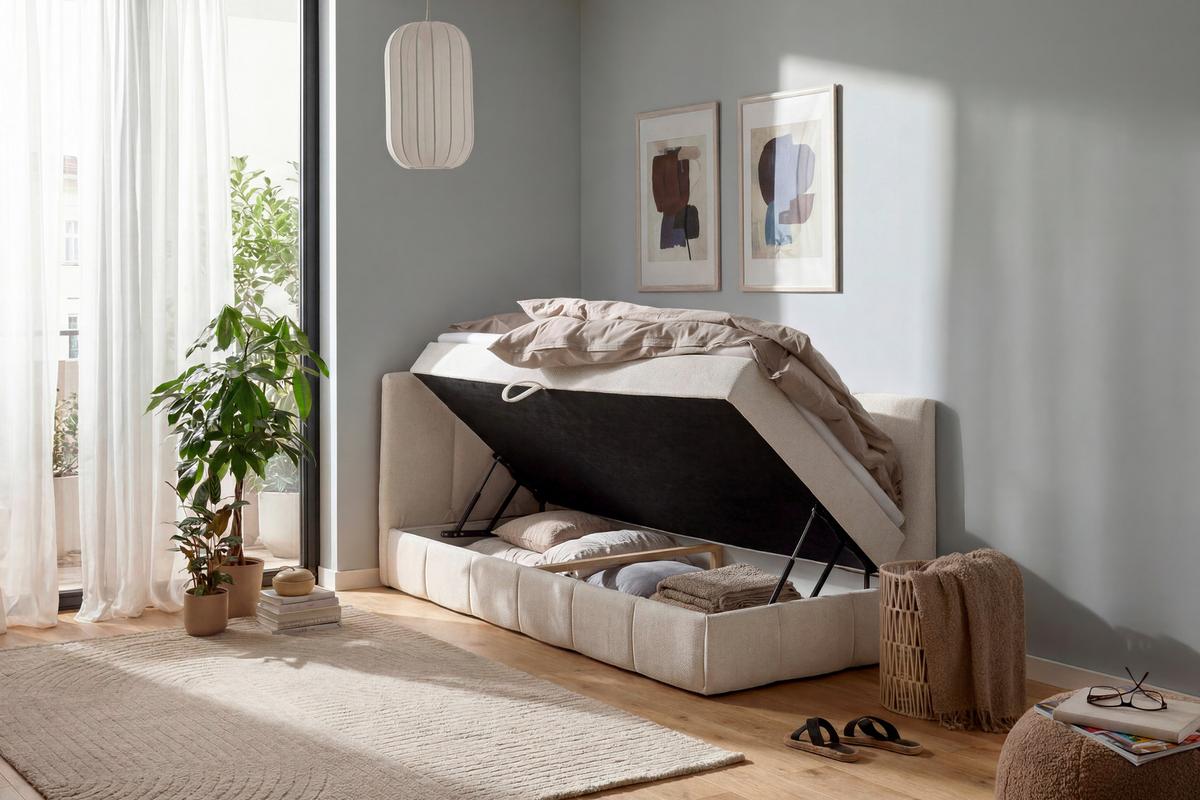 Bett Luna Beige ca. 100x200cm - Beige/Schwarz, MODERN, Holz/Kunststoff (100/200cm) - Mömax