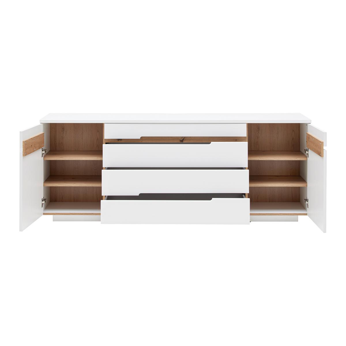 Élément TV Dallas Weiss/Eiche Artisan - chêne artisan/noir, Modern, matériau de bois (190/73/44cm) - Premium Living