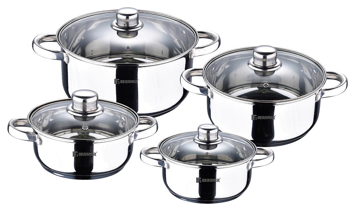 Kochtopfset Viena Silberfarben, 8-teilig - Transparent/Silberfarben, KONVENTIONELL, Glas/Metall (42.2/24.2/15.7cm) - BERGNER