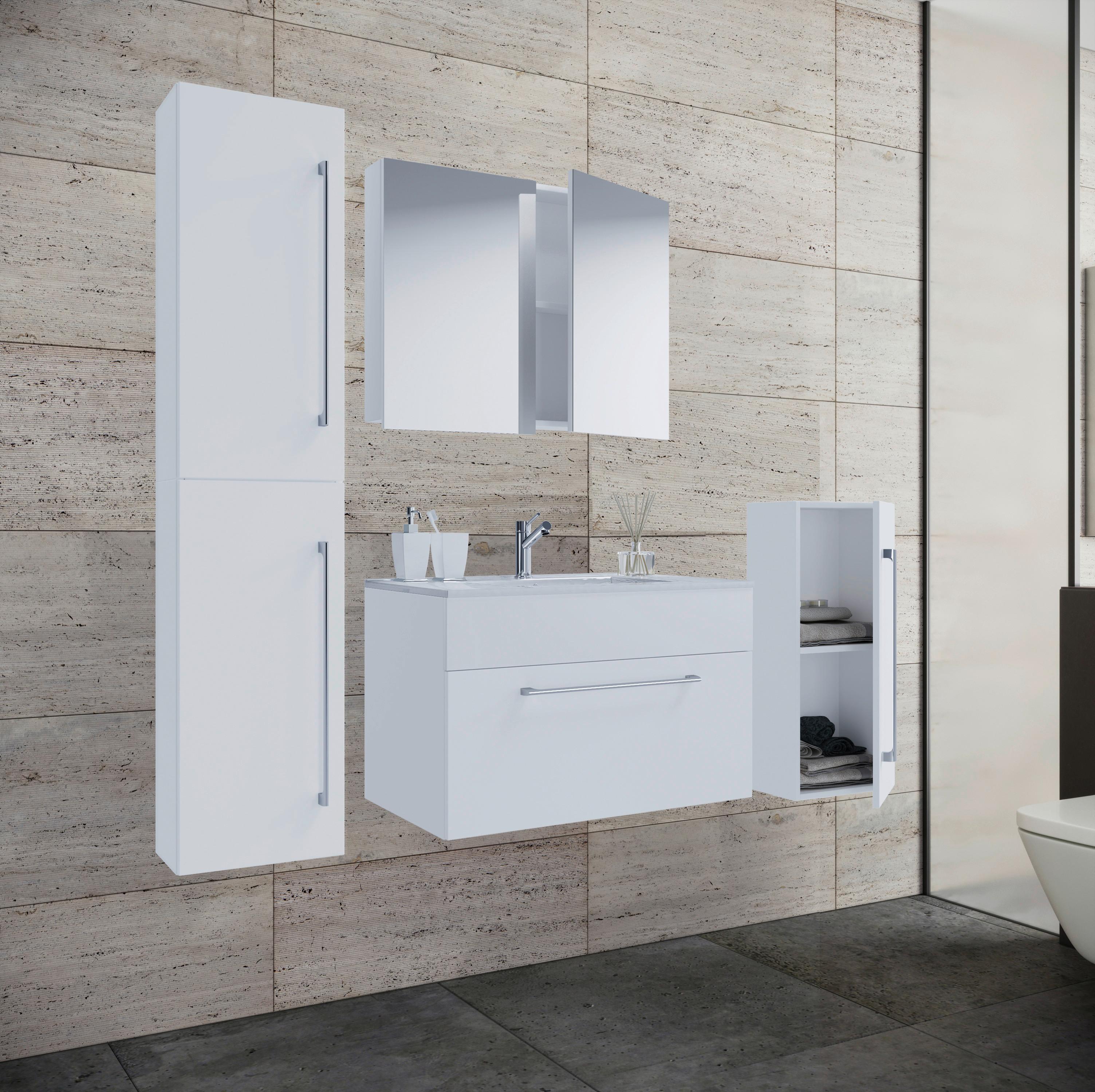 Kopalnica Badinos, Bela - bela/barve aluminija, Moderno, kovina/leseni material (126cm) - MID.YOU
