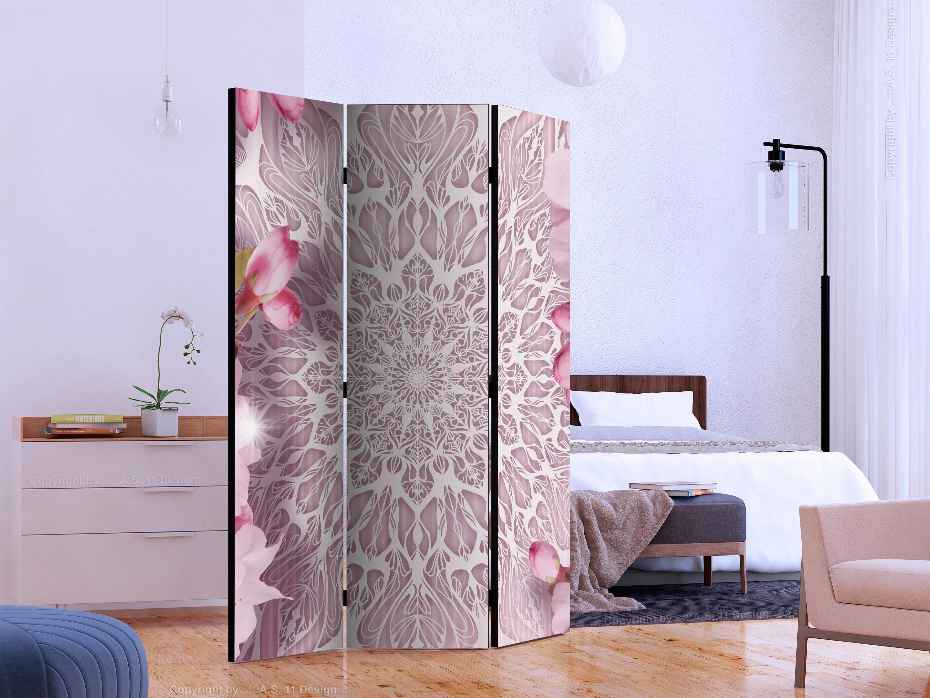 Paravan Pastel Mandala, 3-Delni, Dvostranski - pink/bela, Basics, tekstil/les (135/172/3cm) - artgeist