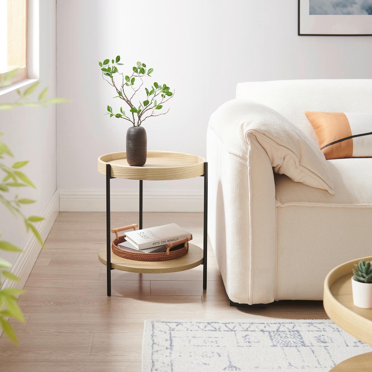 Mizica Rund, Barva Hrasta - črna/barve hrasta, Design, kovina/leseni material (44/49cm) - Livetastic