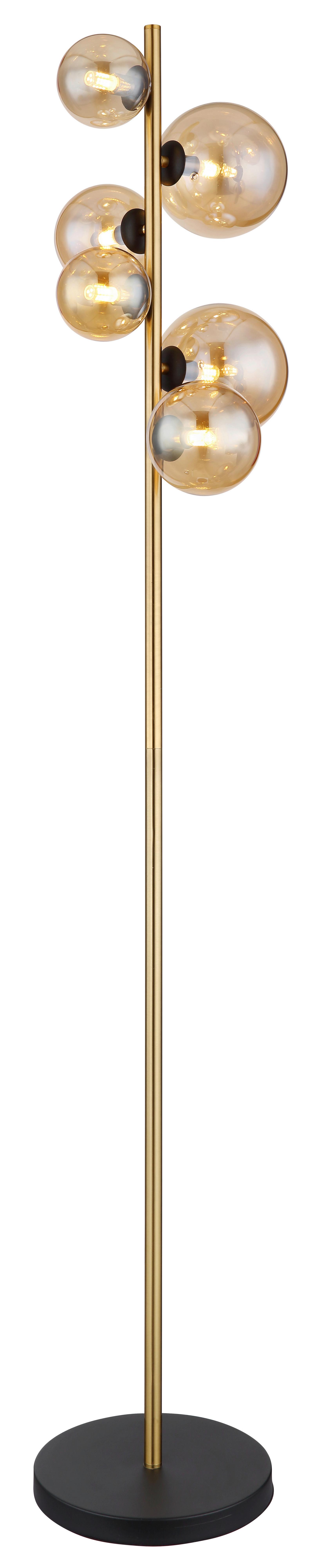 lampadaire LED 56135-6S - Messingfarben/Bernsteinfarben, Design, Glas/Metall (28,5/26,5/155cm) - Globo