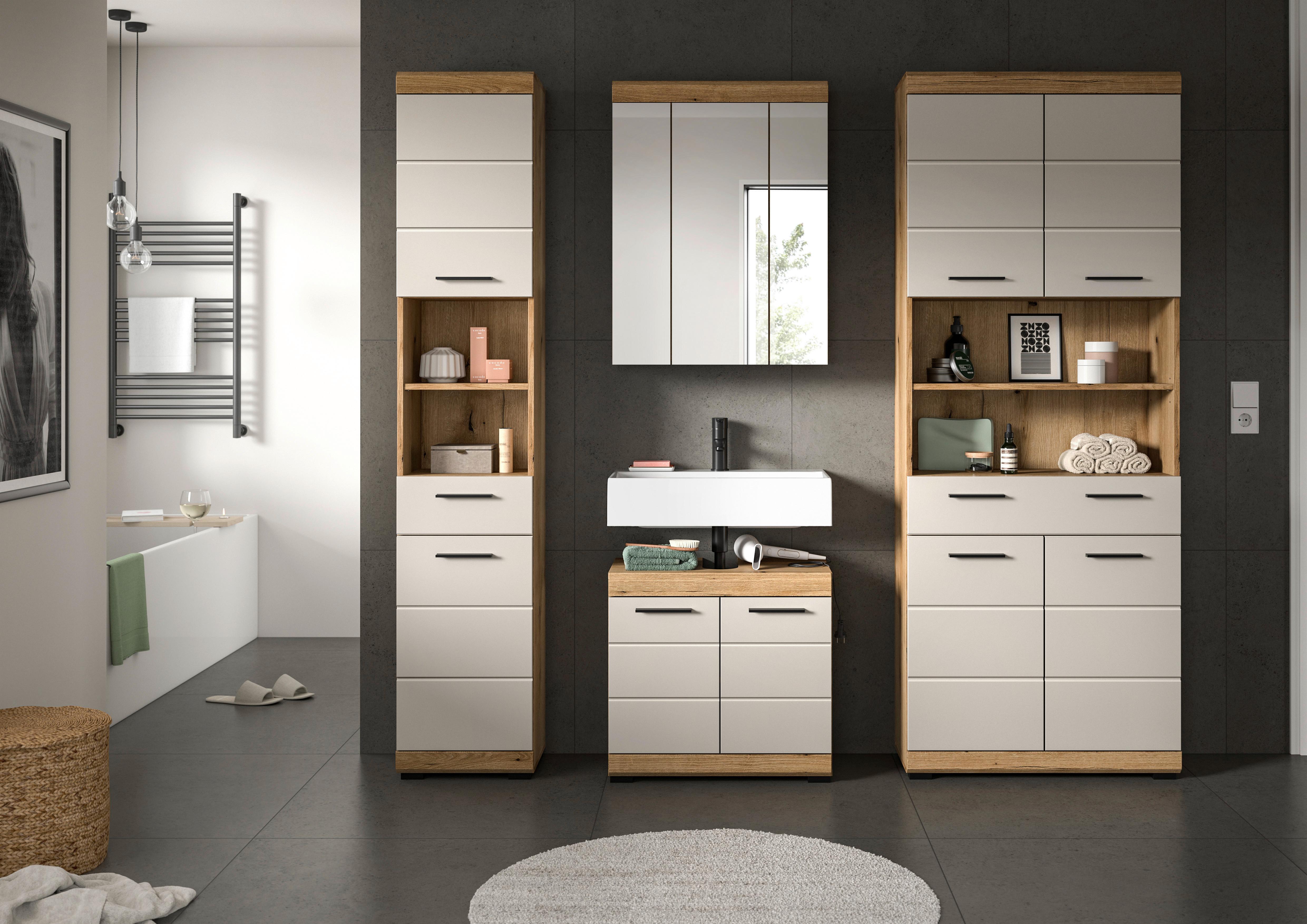 Badezimmer Scout 4-tlg. ca. 171 cm Kaschmir - Kaschmir/Schwarz, MODERN, Holzwerkstoff/Kunststoff (171cm) - MID.YOU