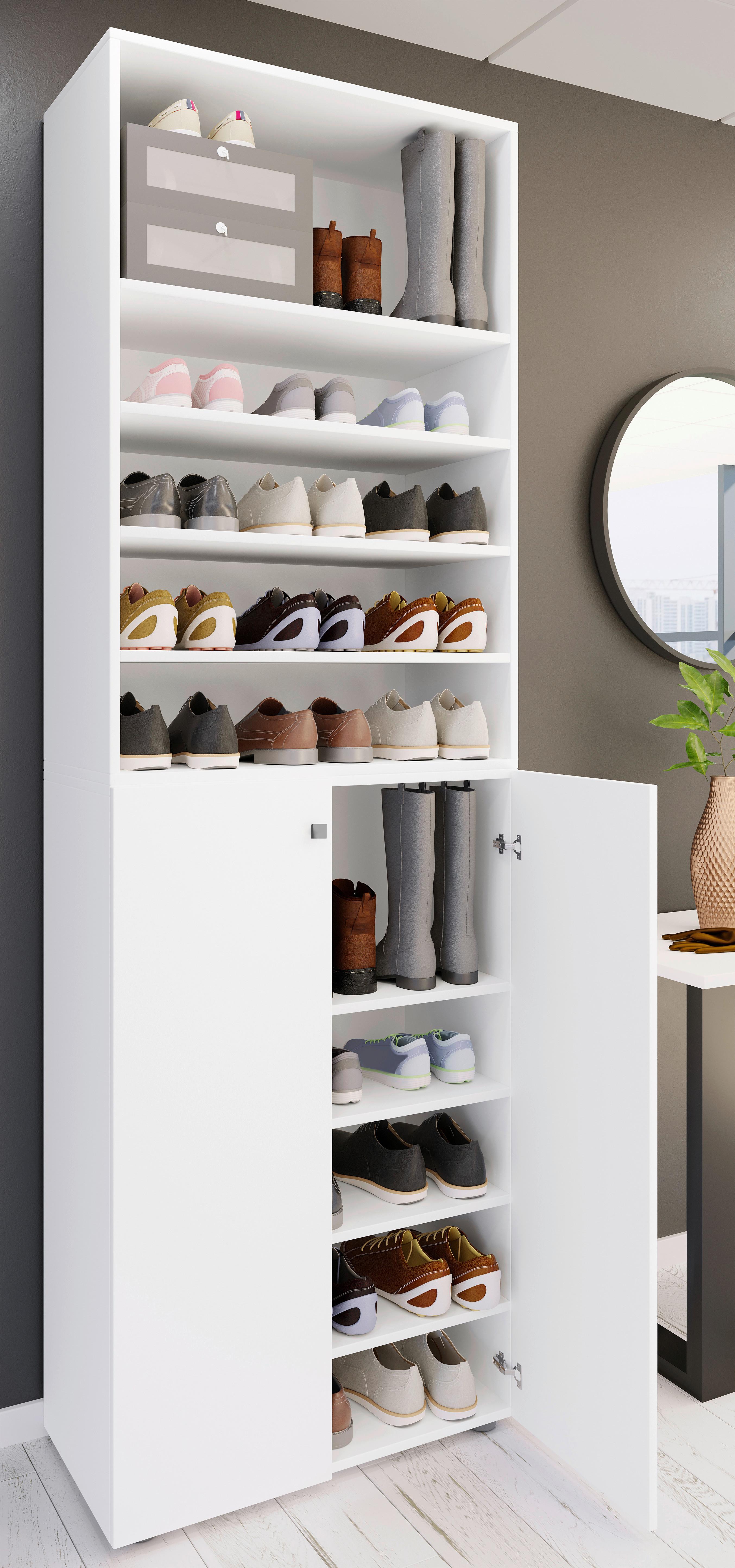 Schuhschrank LONA Weiß ca. 70x220x40 cm - Silberfarben/Schwarz, Design, Holzwerkstoff/Kunststoff (70/220/40cm) - MID.YOU