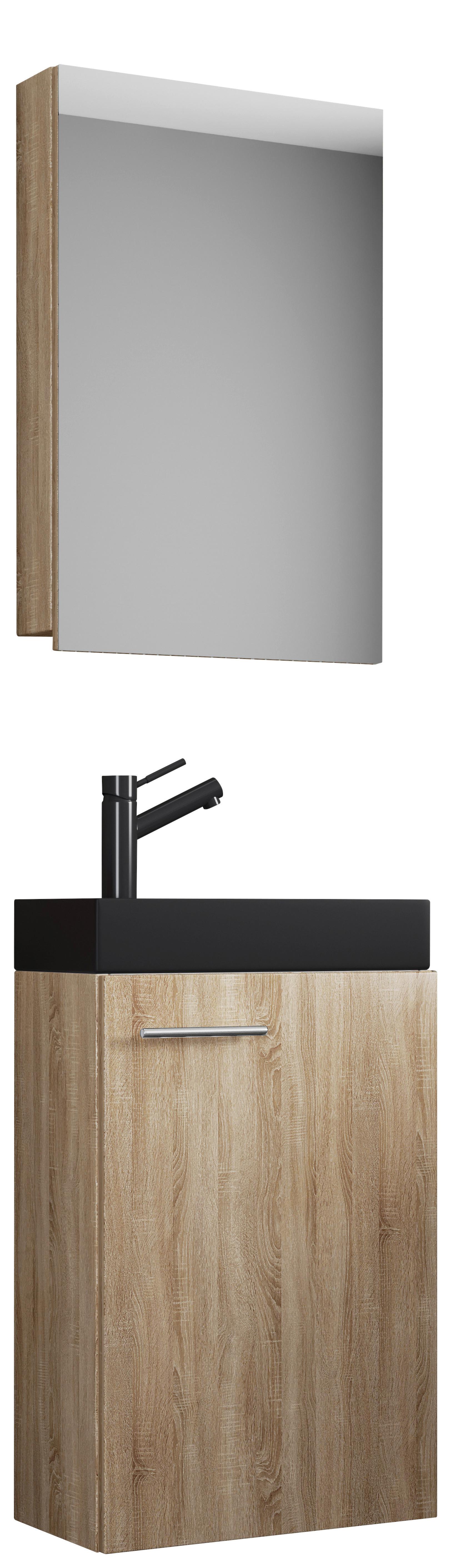 Kopalnica Za Goste Slito, Hrast Sonoma, 3-Delno - srebrne barve/črna, Moderno, umetna masa/steklo (41cm) - MID.YOU