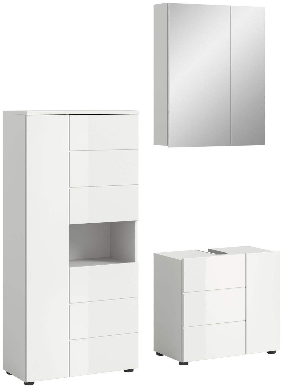 Badezimmer Vira 3-tlg. mit LED ca. 120 cm Weiß - Weiß Hochglanz/Schwarz, MODERN, Holzwerkstoff/Kunststoff (120cm) - MID.YOU