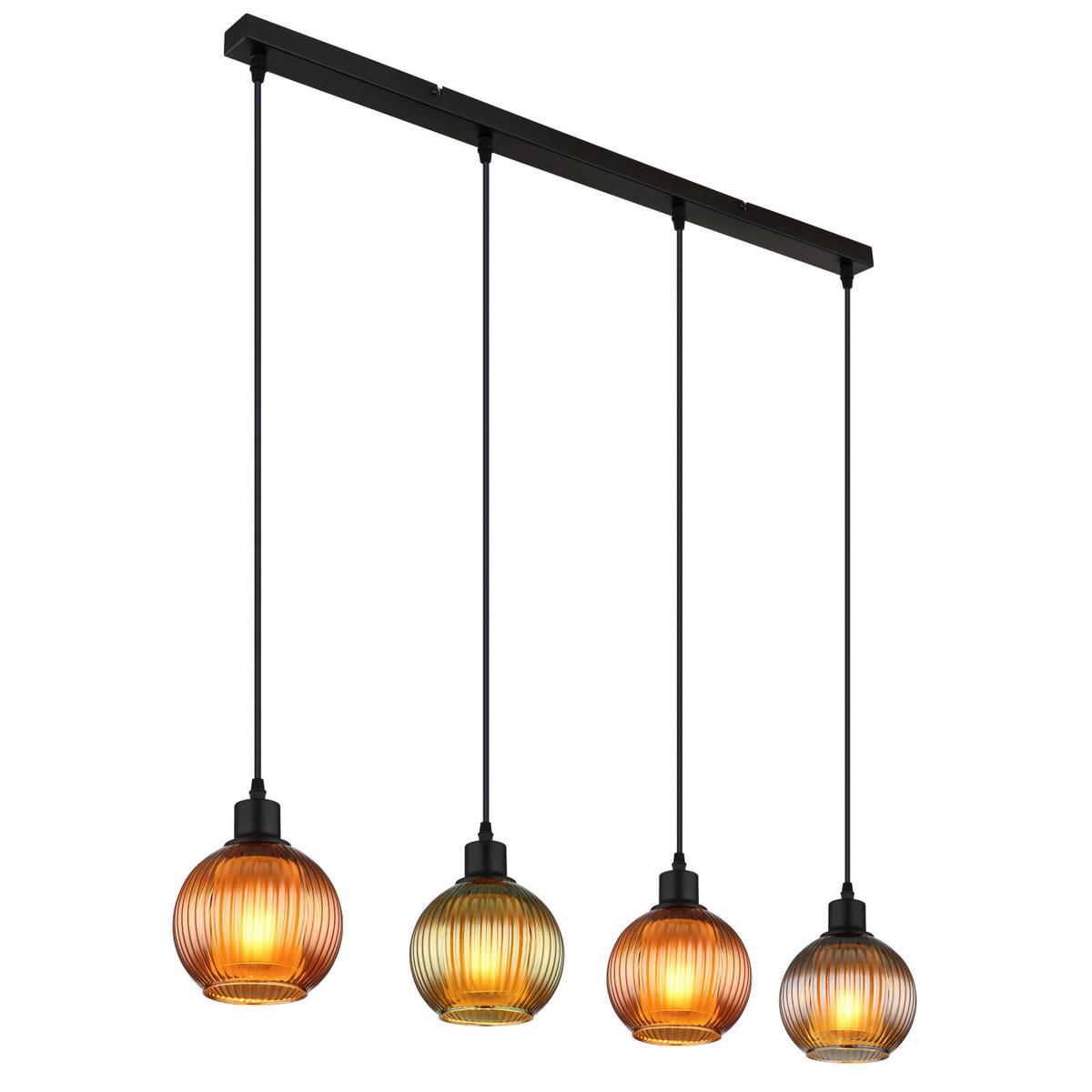 HÄNGELEUCHTE 15638-4 ZUMBA - Multicolor/Schwarz, Trend, Glas/Metall (90cm) - Globo