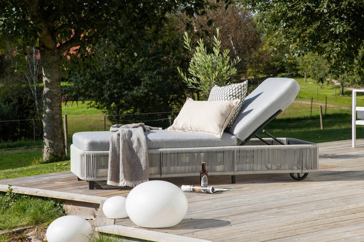 SONNENLIEGE VIRYA - Schwarz/Grau, KONVENTIONELL, Textil/Metall (75/32/205cm) - Gardenson
