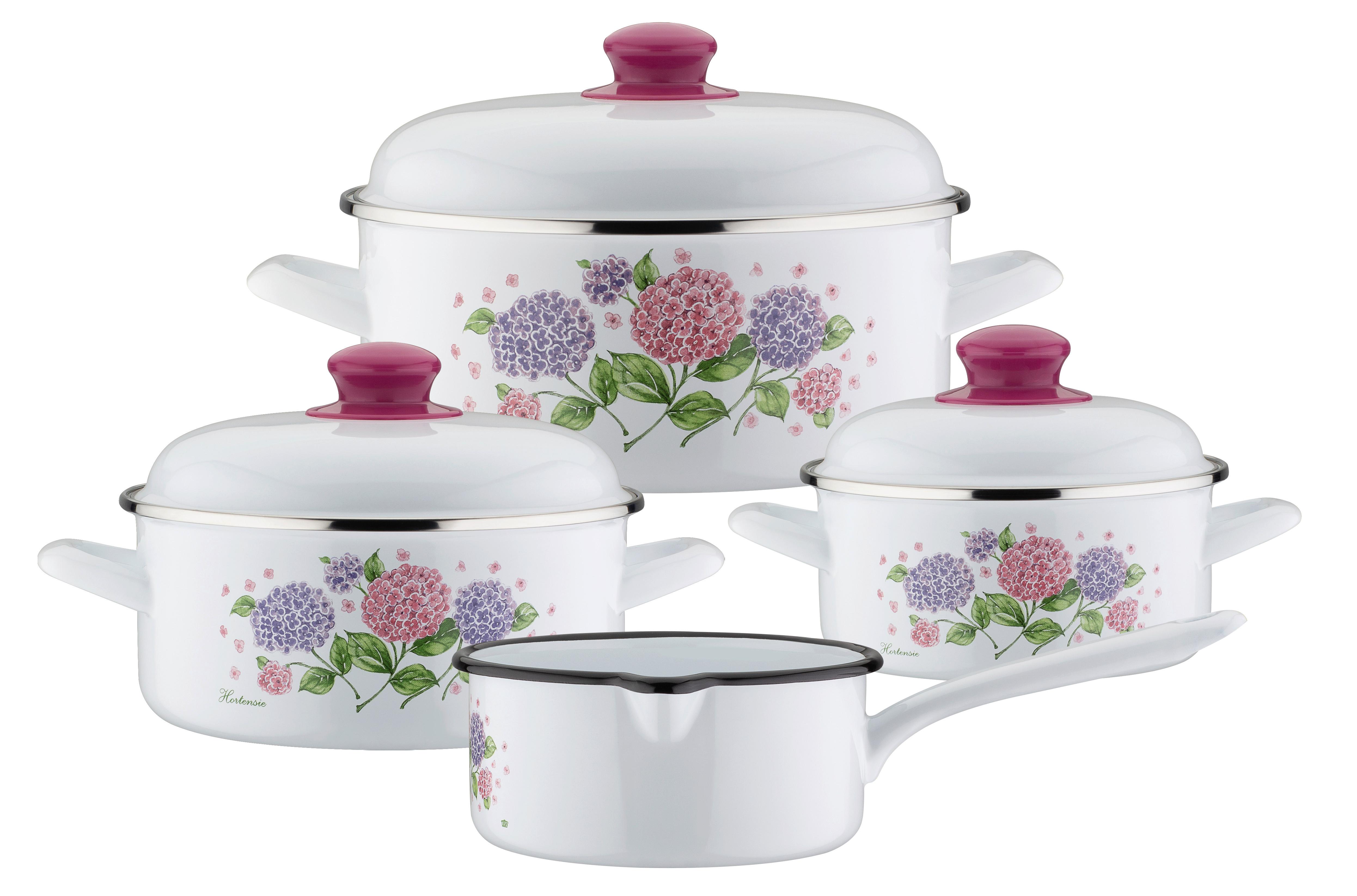 Set Posod Hortensie, 4-Delni - bela, Basics, kovina - GSW