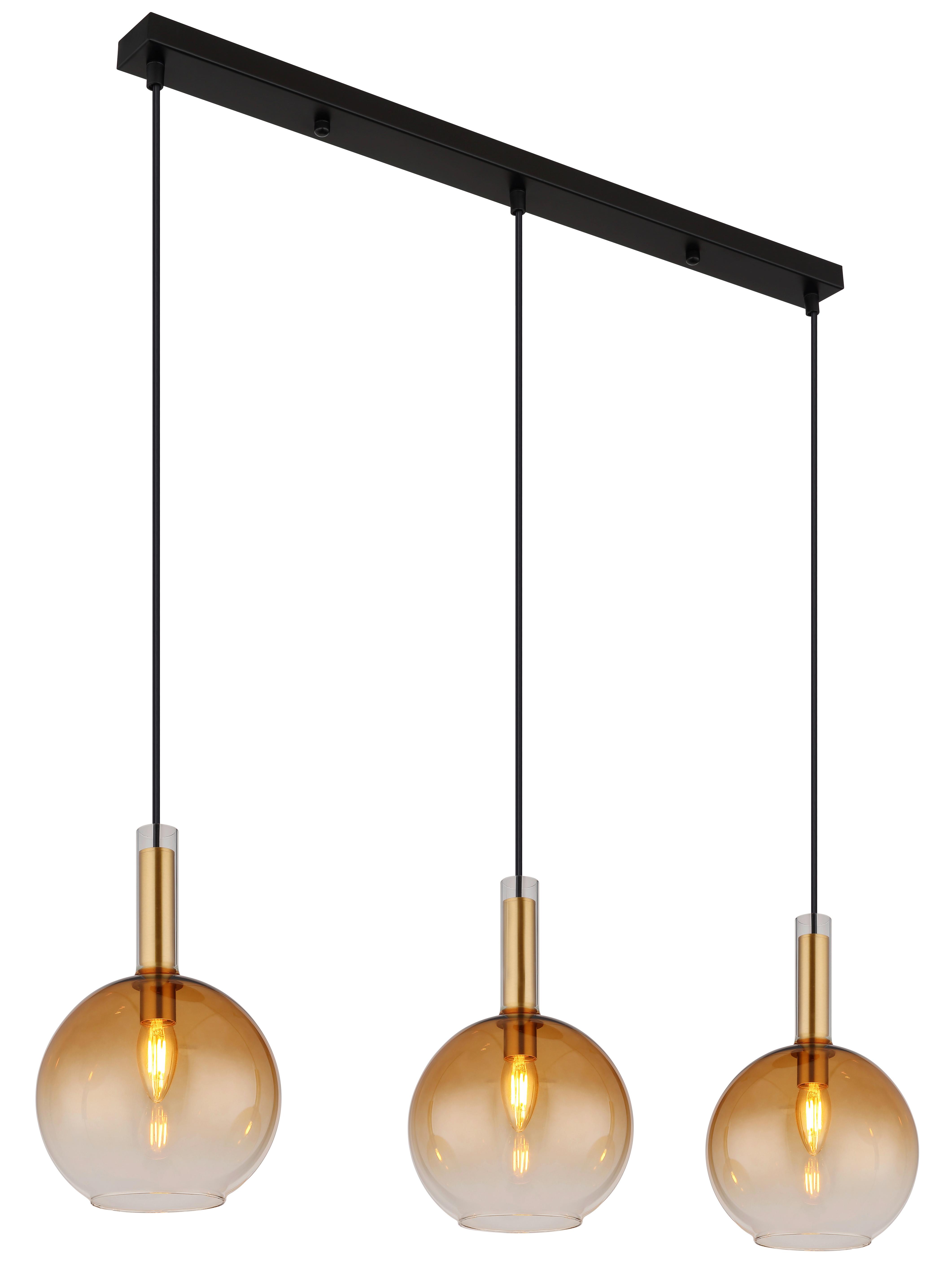 Hängeleuchte Marinella Schwarz/Messing max. 40 Watt - Messingfarben/Schwarz, KONVENTIONELL, Glas/Kunststoff (90/20/150cm) - Globo